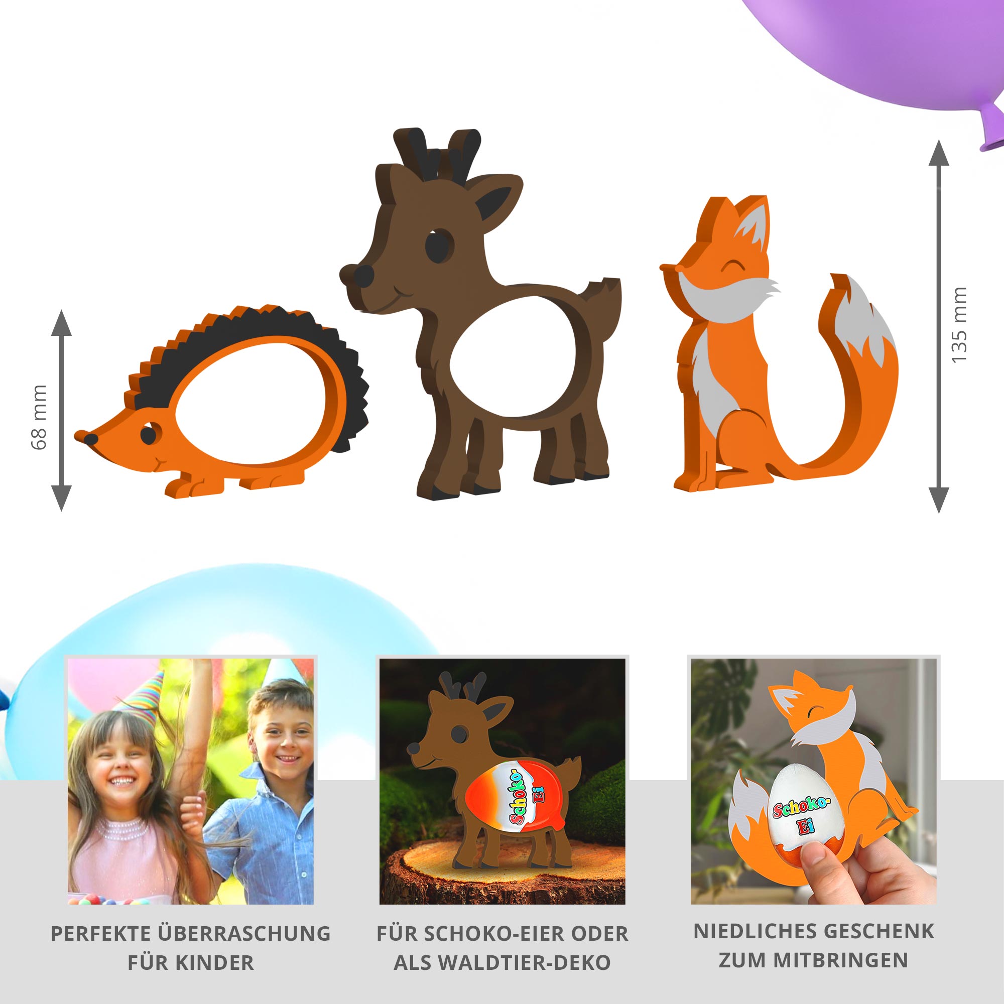 Waldtiere Ü-Ei Halter Bunt - 3er Set Waldtiere Ü-Ei Halter Bunt - 3er Set