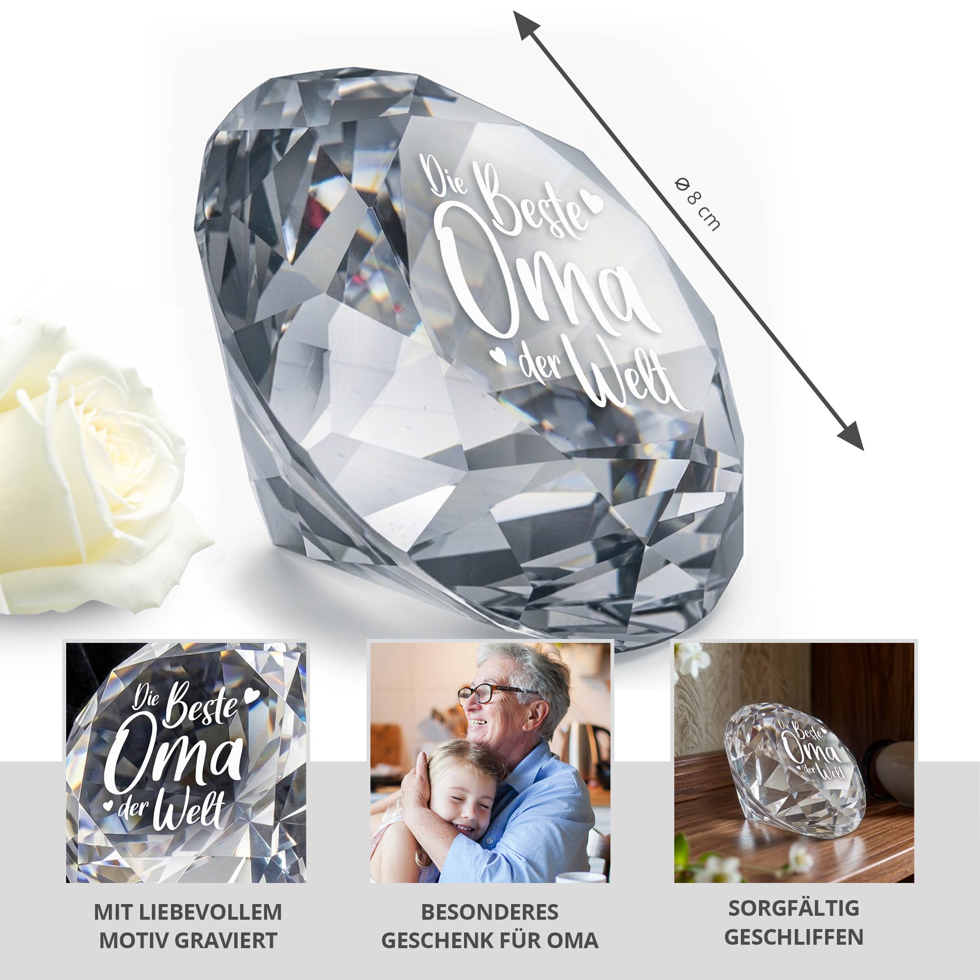 Diamant Kristall mit Gravur und Samtsäckchen - Beste Oma Diamant Kristall mit Gravur und Samtsäckchen - Beste Oma