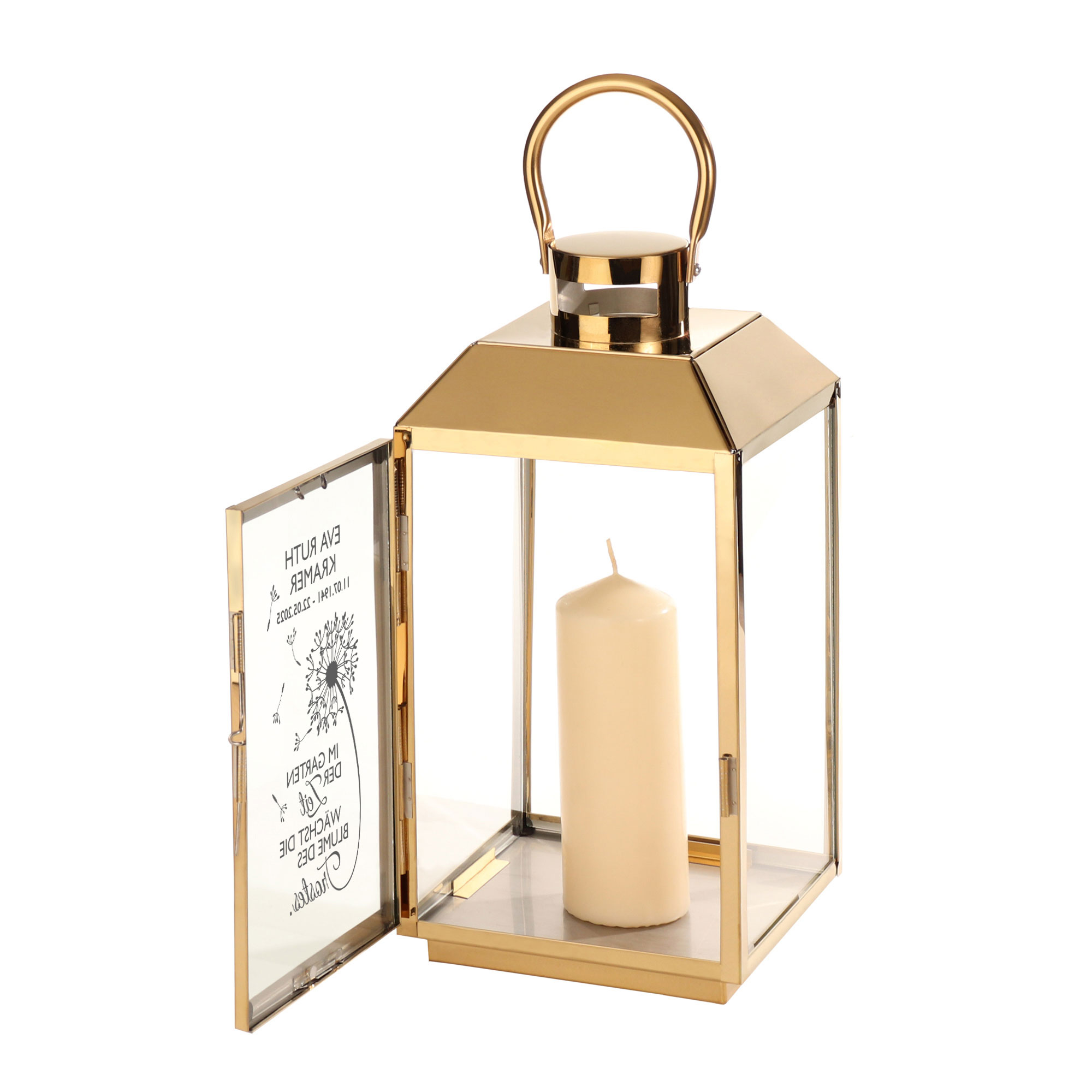 Gold Laterne mit Gravur - Trauerblume