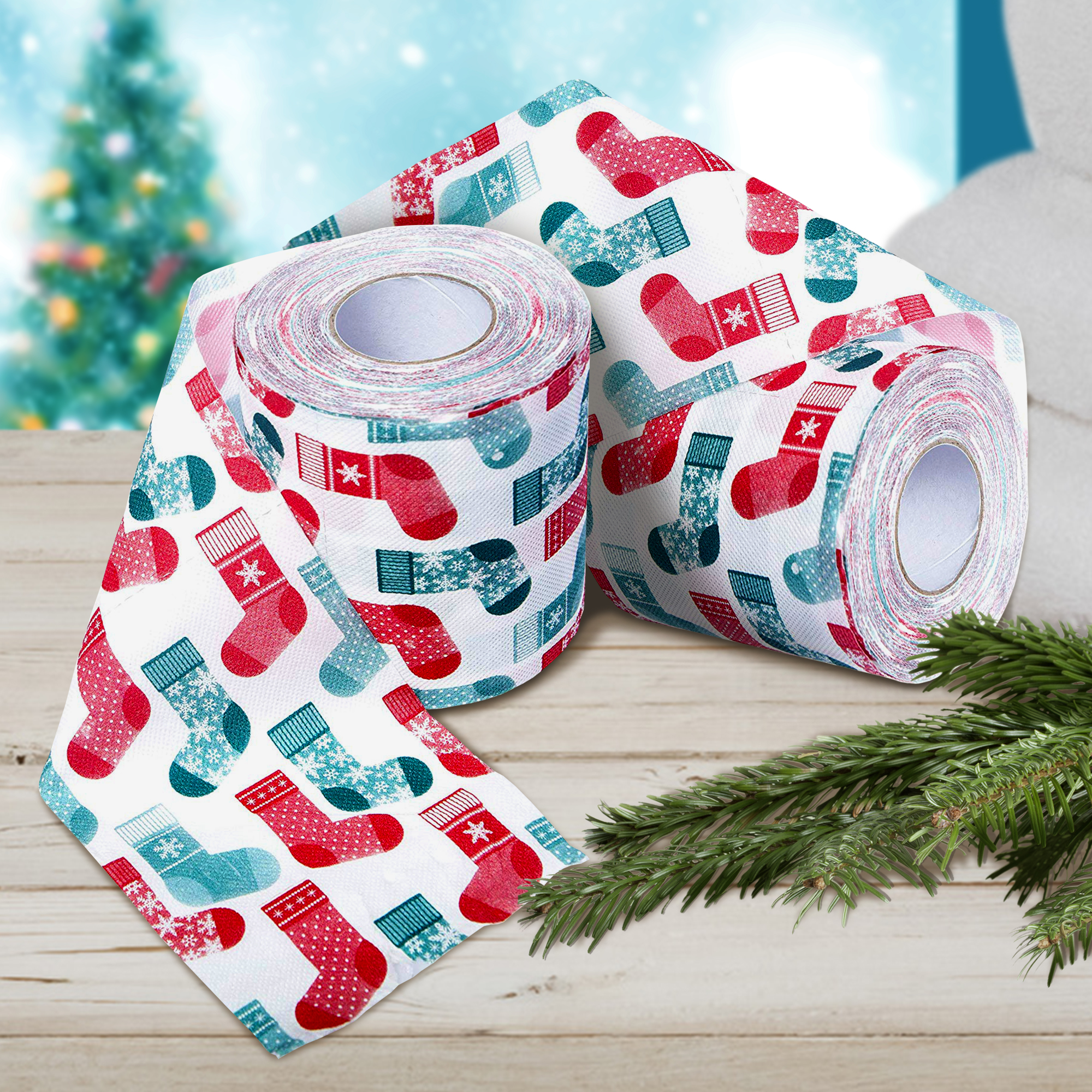 Bedrucktes Toilettenpapier - Weihnachtsstrumpf - 2er Set 4004