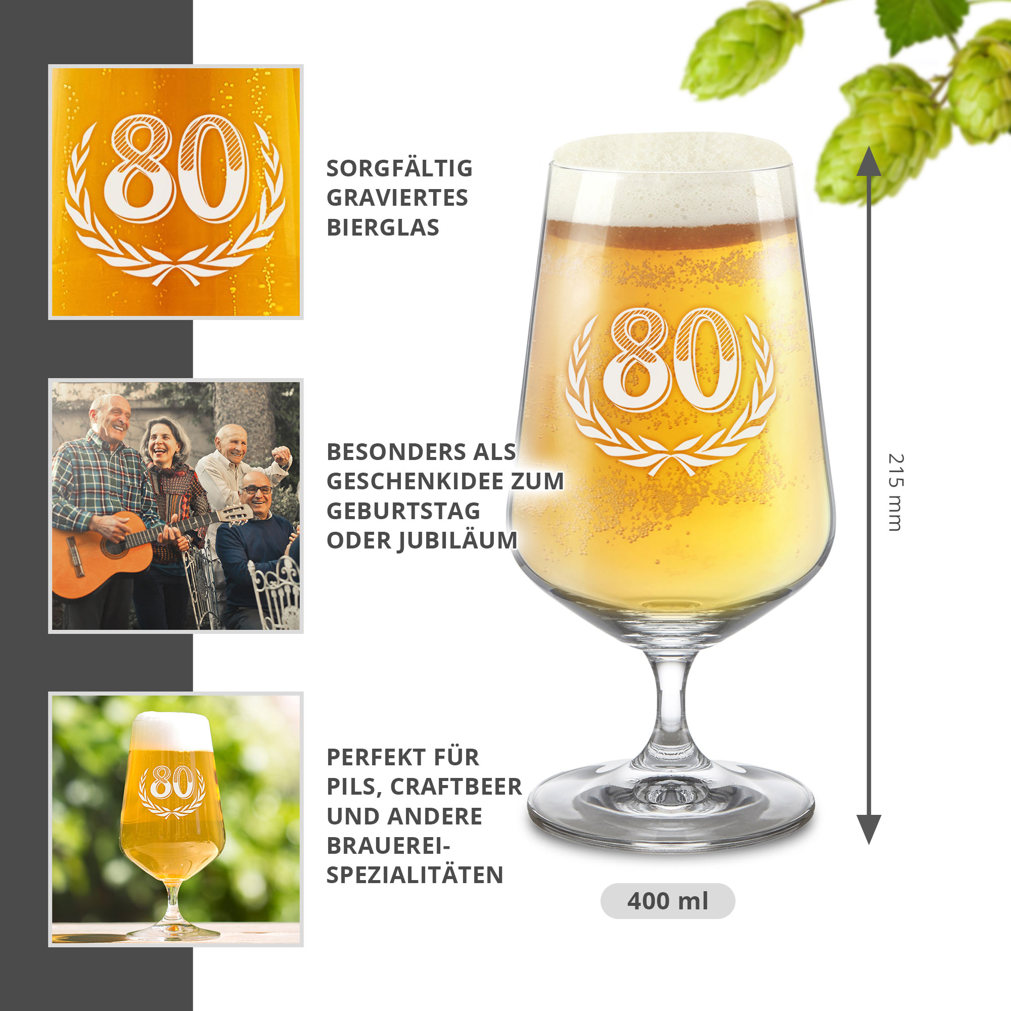 Bierglas mit Gravur zum 80. Geburtstag