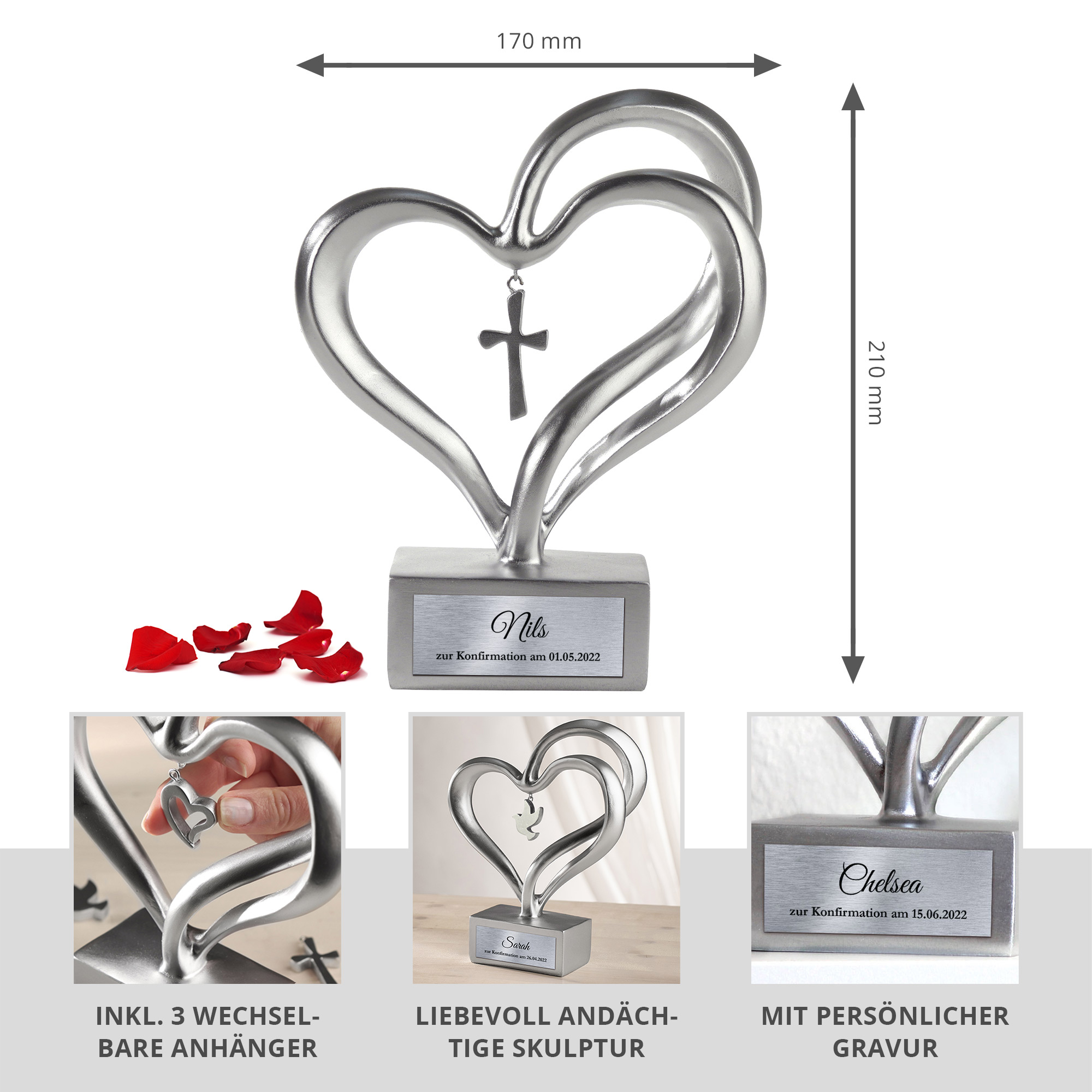 Silber Herz Skulptur - Konfirmation 0021-0009-DE-0001 - 1