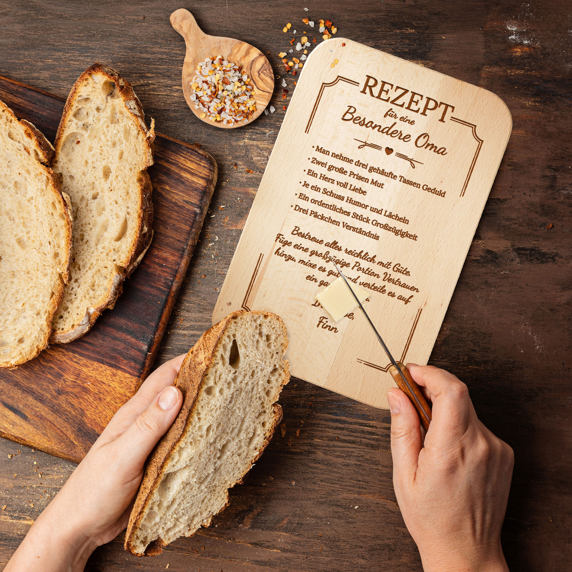 Graviertes Frühstücksbrettchen - Oma Rezept