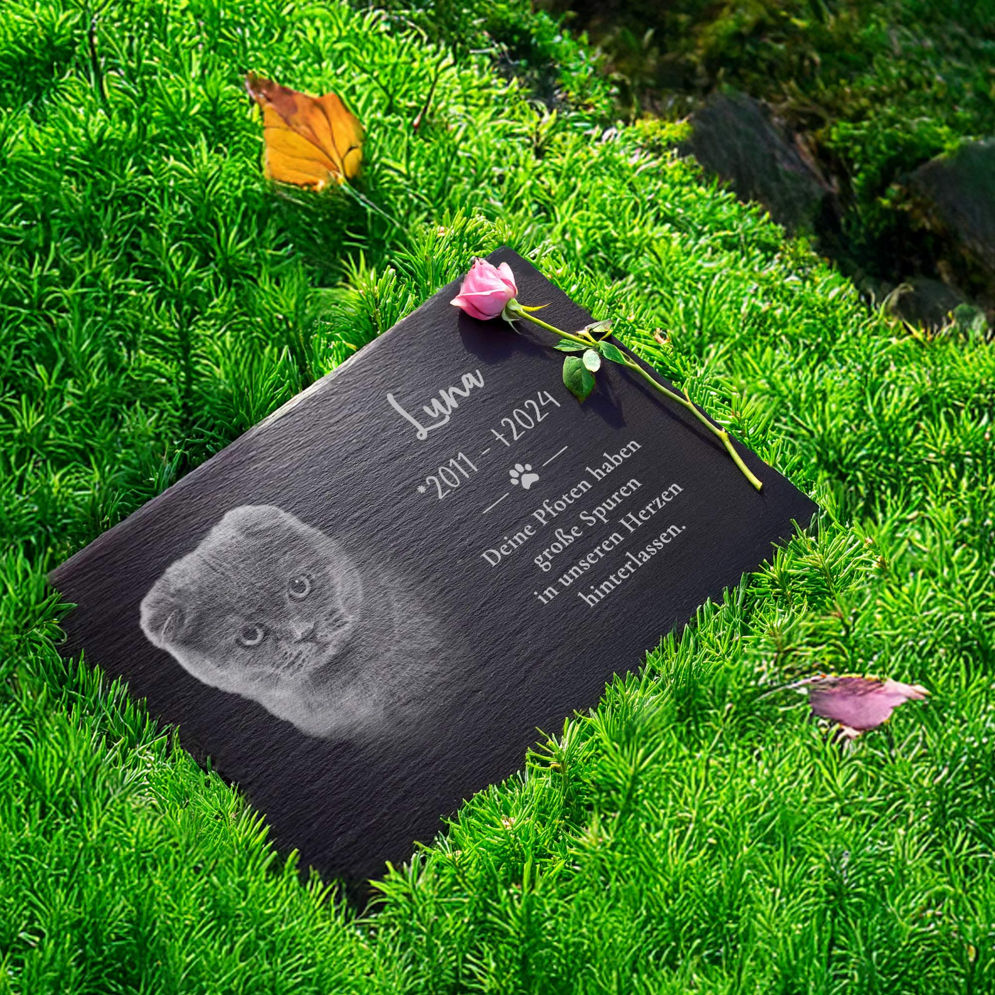 Grabplatte zur Trauer Hund & Katze - Schiefer Gedenktafel mit Foto