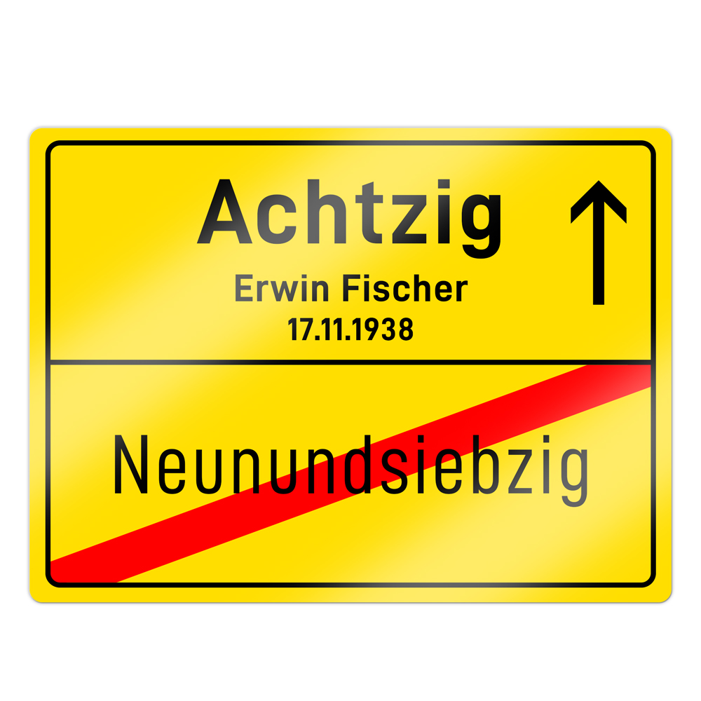 Personalisiertes Ortsschild - 80. Geburtstag 2067 - 2