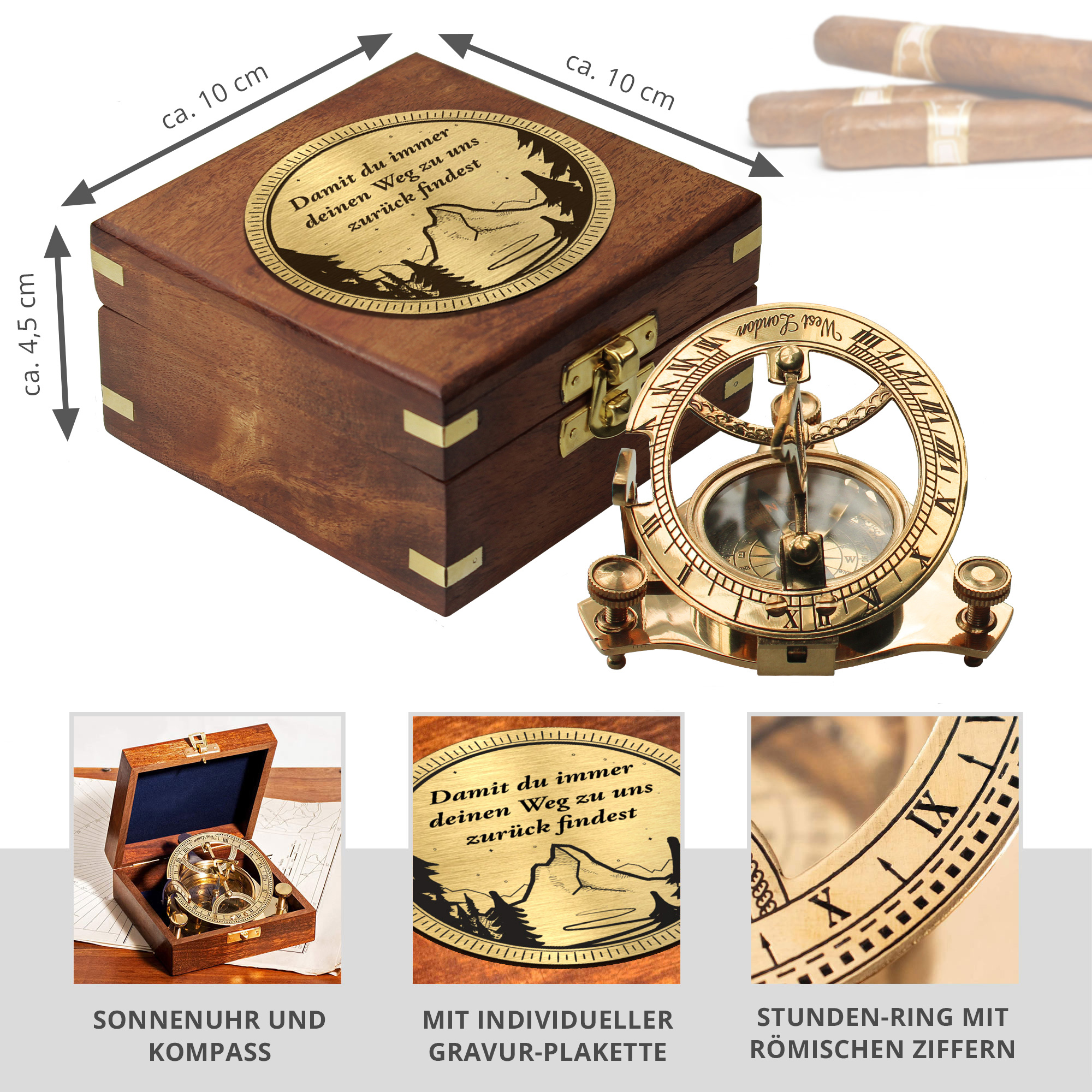 Personalisierte Sonnenuhr mit Kompass