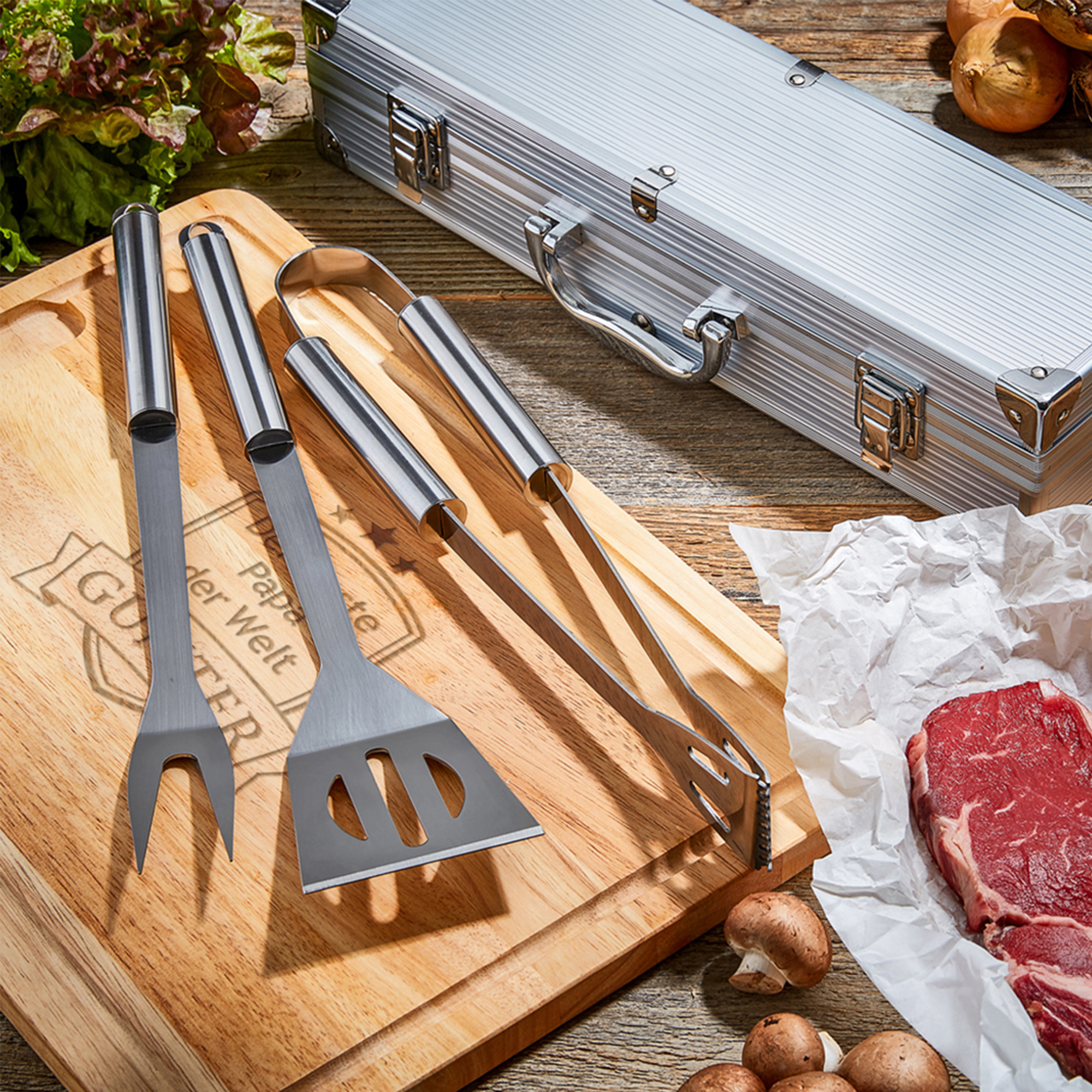 Grillbesteck Koffer mit Schneidebrett Grillset - Bester Papa 4137 - 1