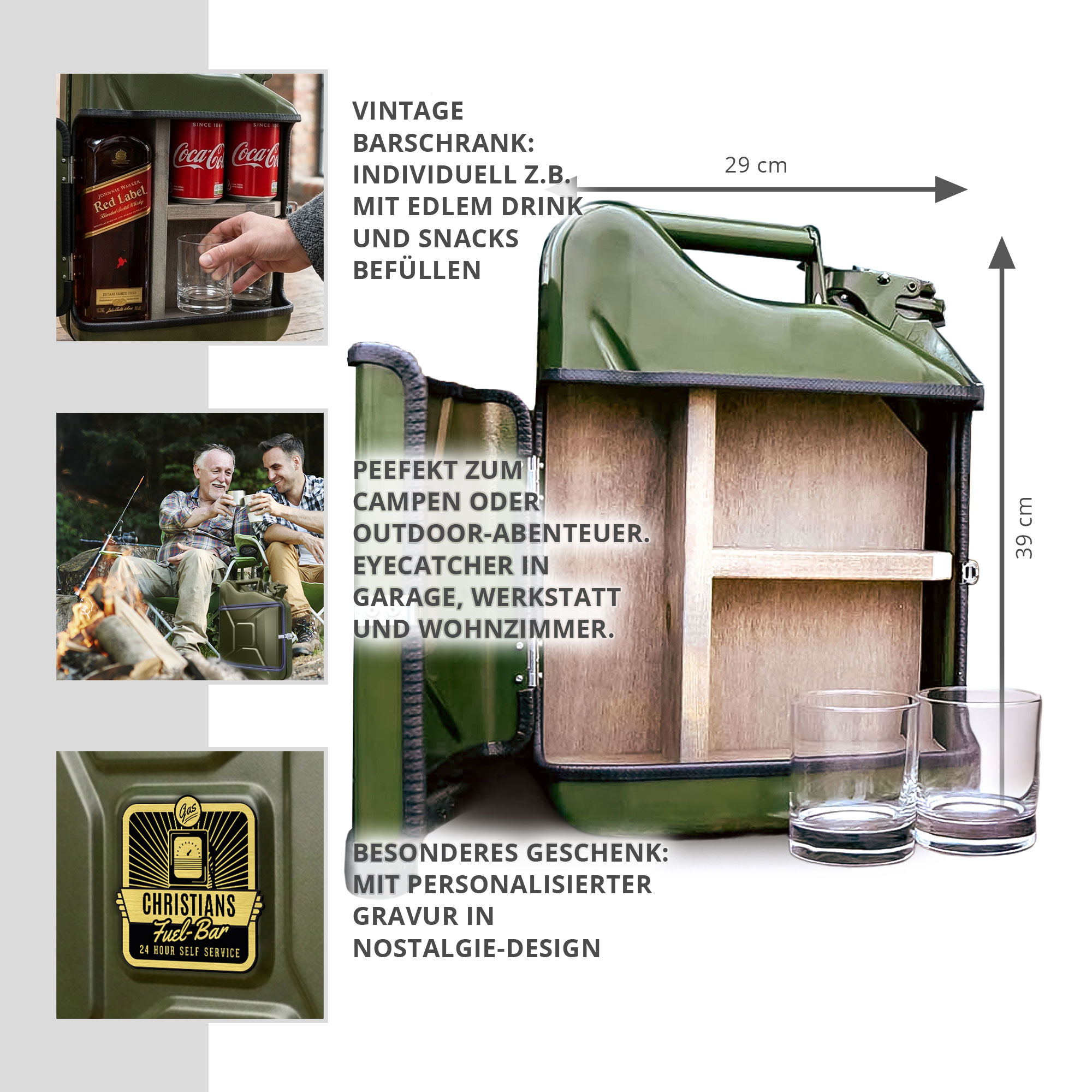 Personalisierte 10l Kanisterbar - grüne Mini Bar mit Barschrank 3-teilig