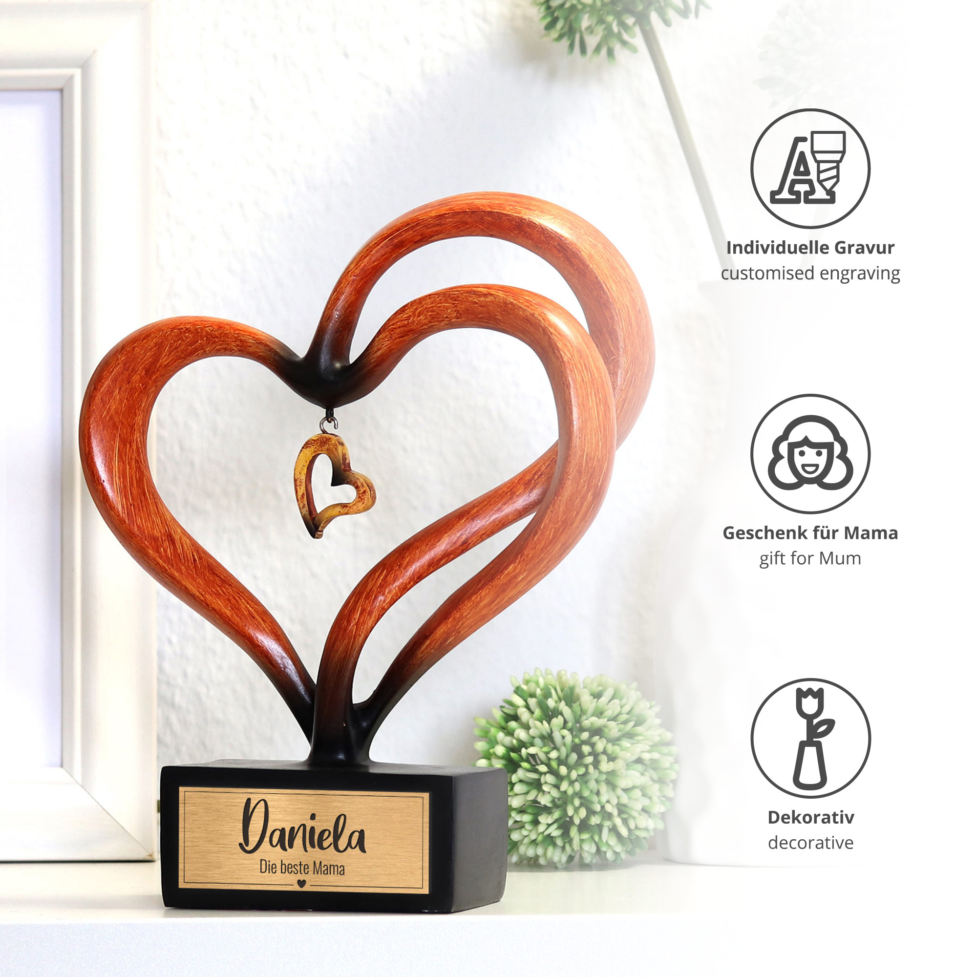 Personalisierte Holz Herz Skulptur für die Beste Mama