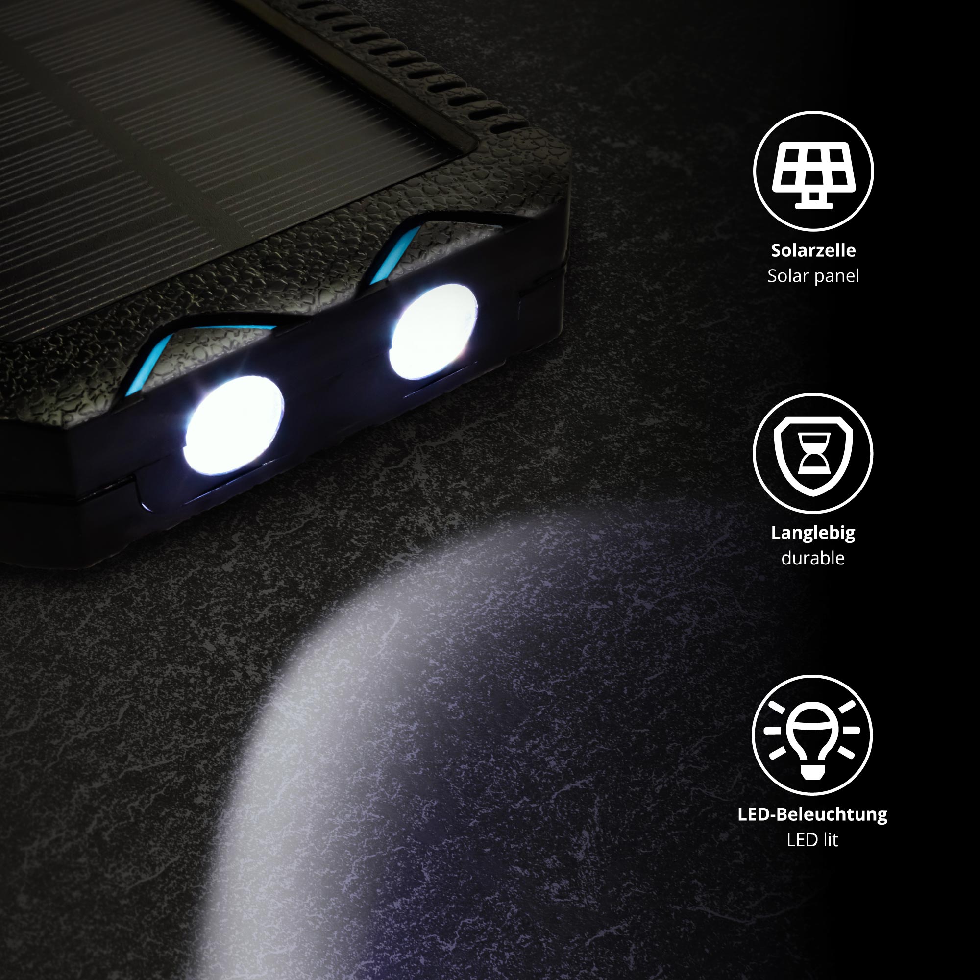 Solar Powerbank mit Taschenlampe