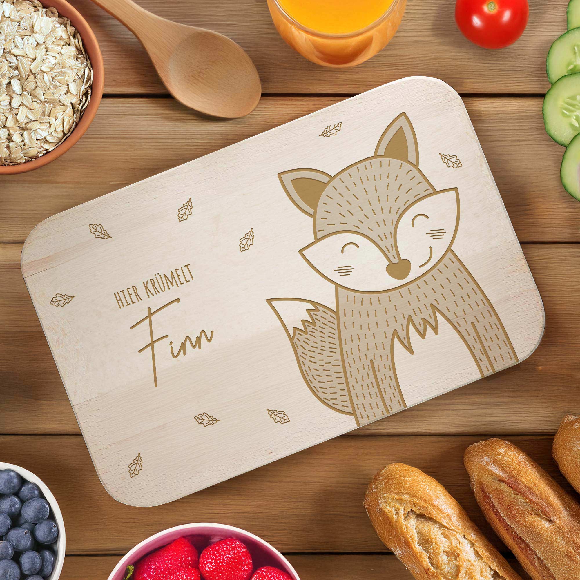 Frühstücksbrettchen mit Gravur - Fuchs Frühstücksbrettchen mit Gravur - Fuchs