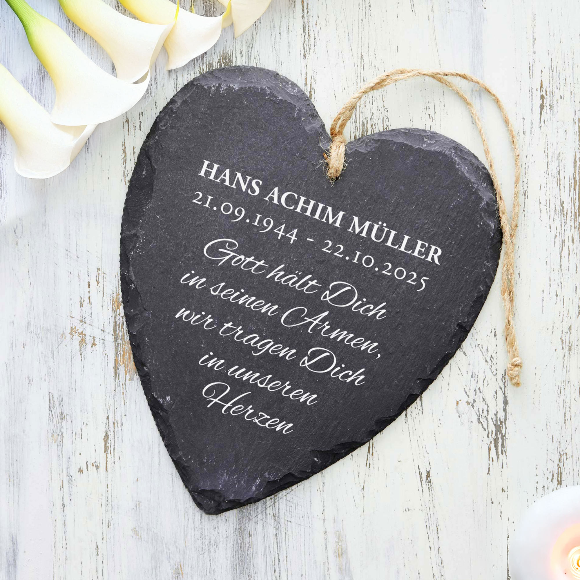 Schieferherz mit Gravur - Beileidsbekundung mit Personalisierung