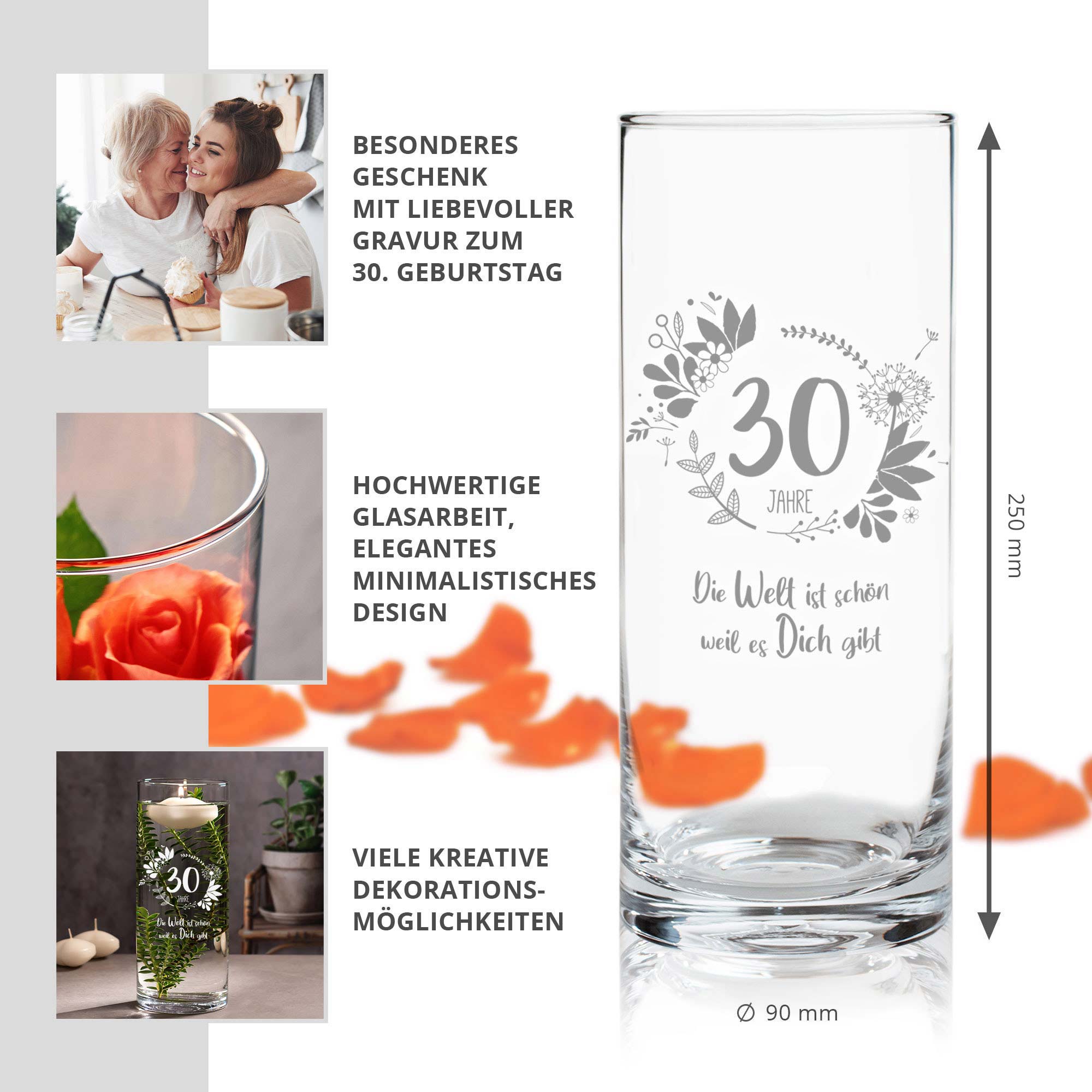 Runde Vase mit Gravur - 30. Geburtstag Runde Vase mit Gravur - 30. Geburtstag