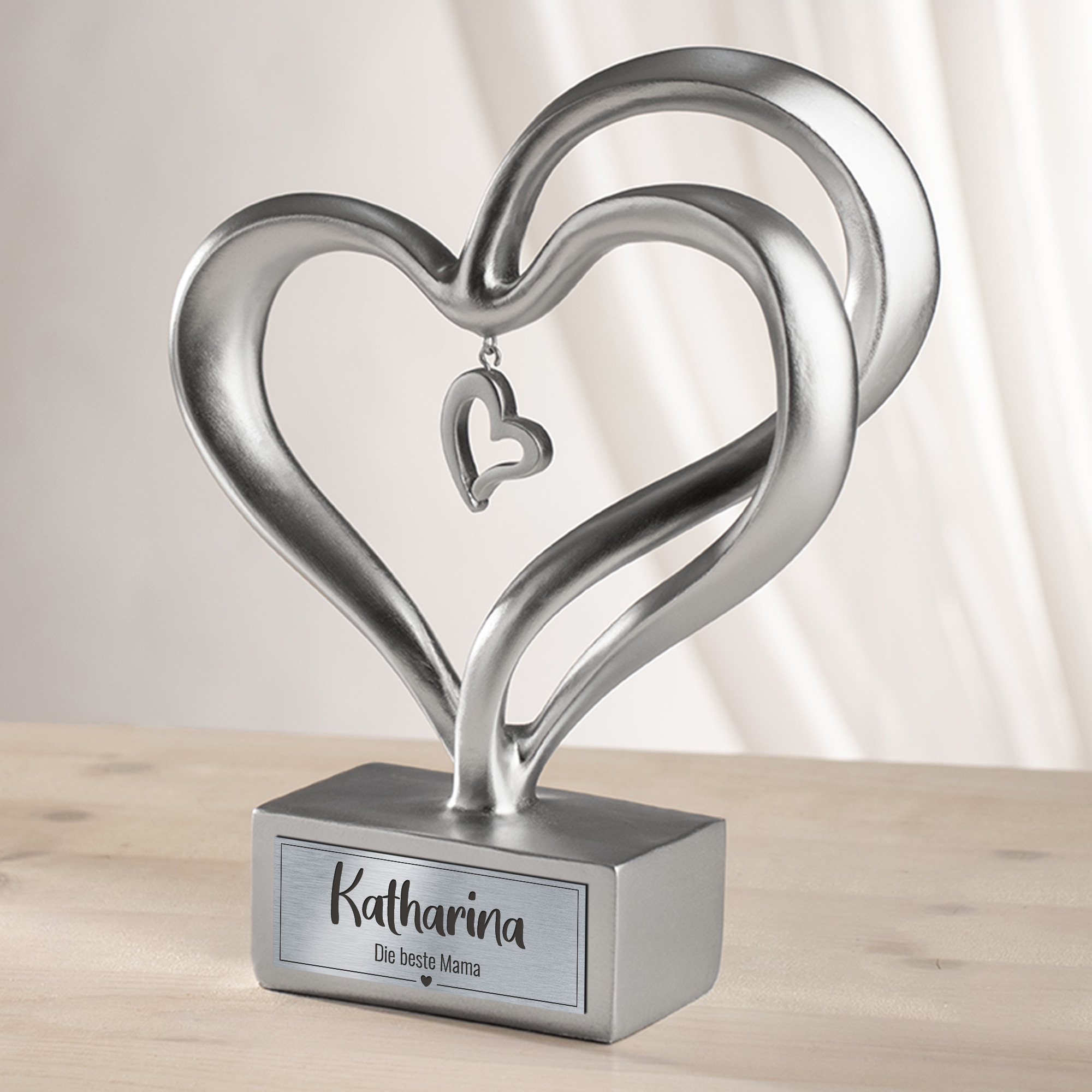 Personalisierte Silber Herz Skulptur für die Beste Mama
