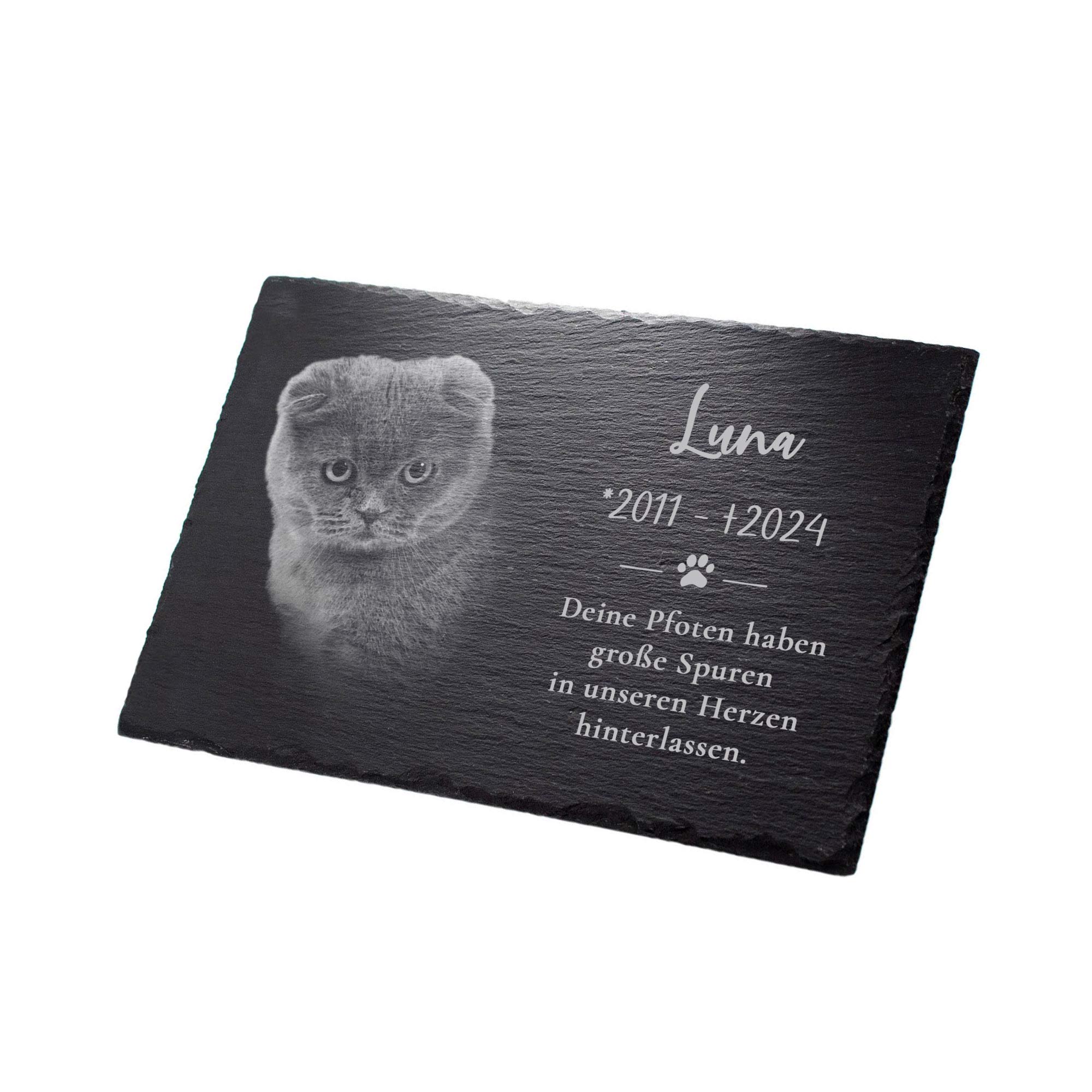 Grabplatte zur Trauer Hund & Katze - Schiefer Gedenktafel mit Foto