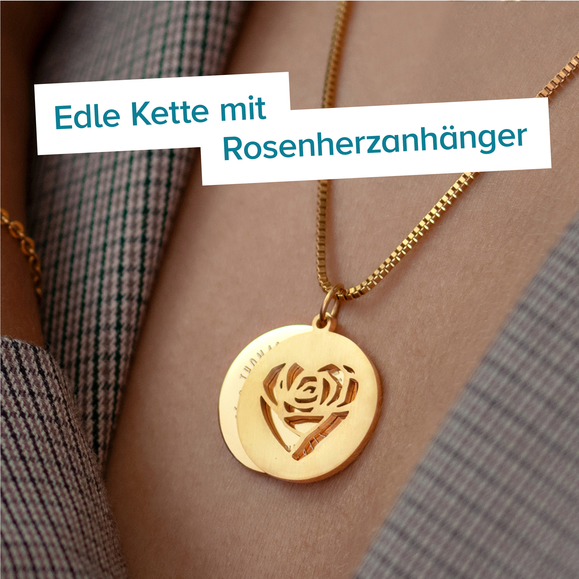 Runder Kettenanhänger Gold - Rosenherz und Namen 4058 - 6