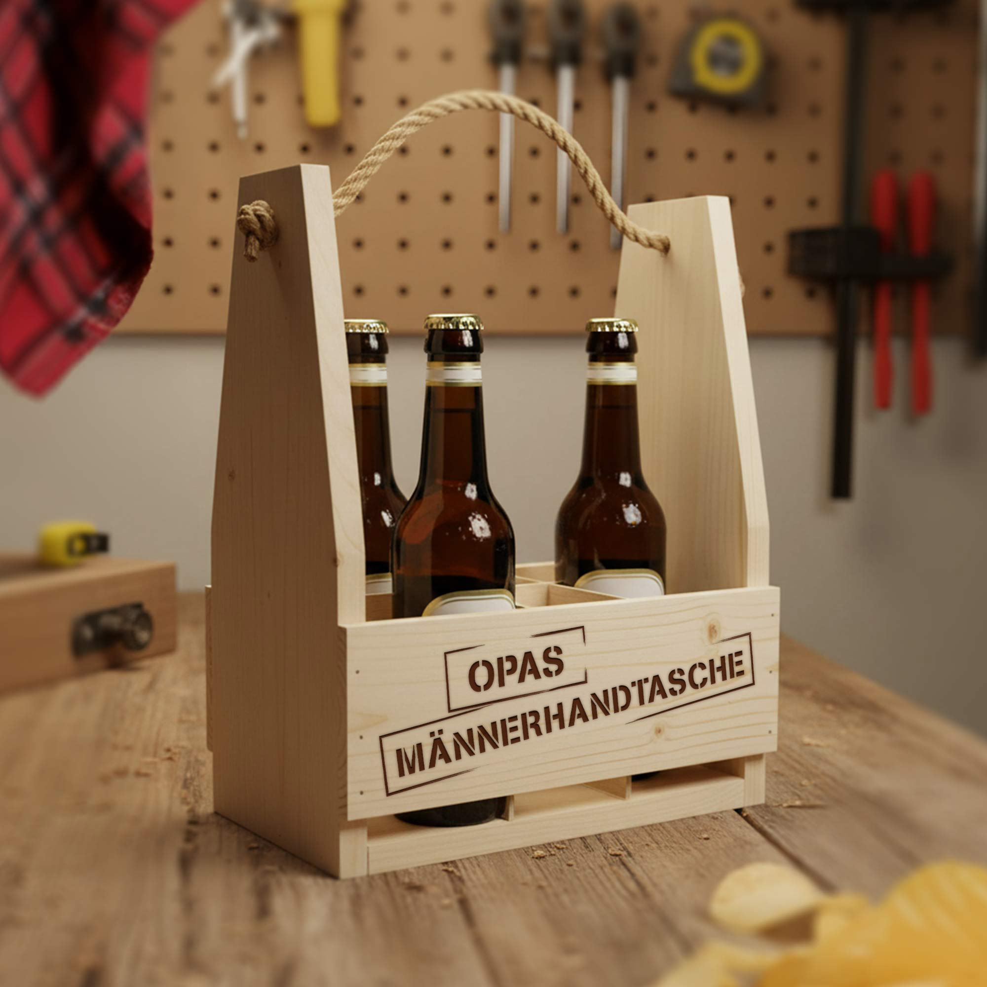 Flaschenträger mit Gravur - Opas Männerhandtasche