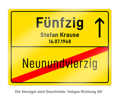 Personalisiertes Ortsschild - 50. Geburtstag 1957 - 1