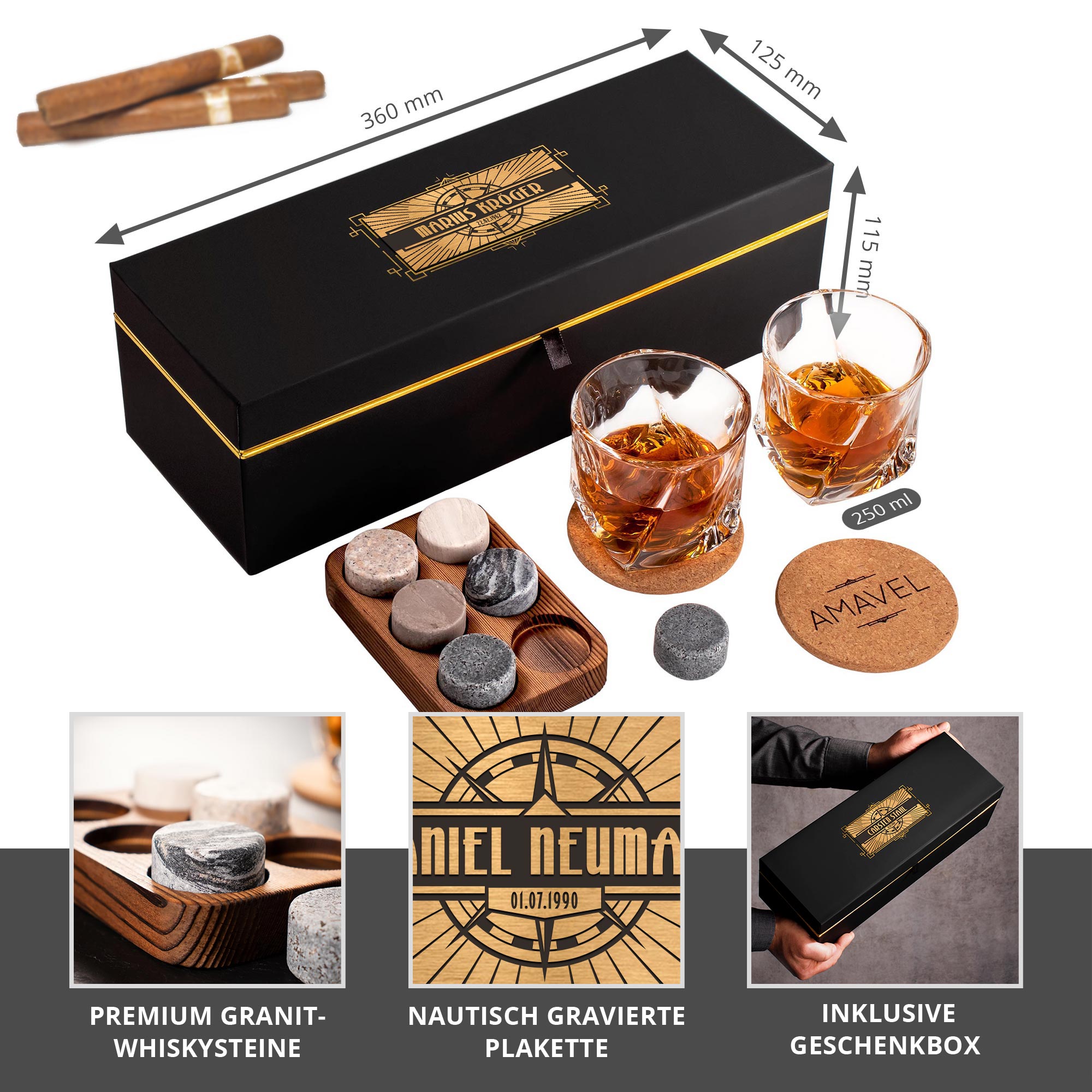 Whisky Set in edler Geschenkbox - Kompass Gravur 0021-0002-EU-0001 - 1