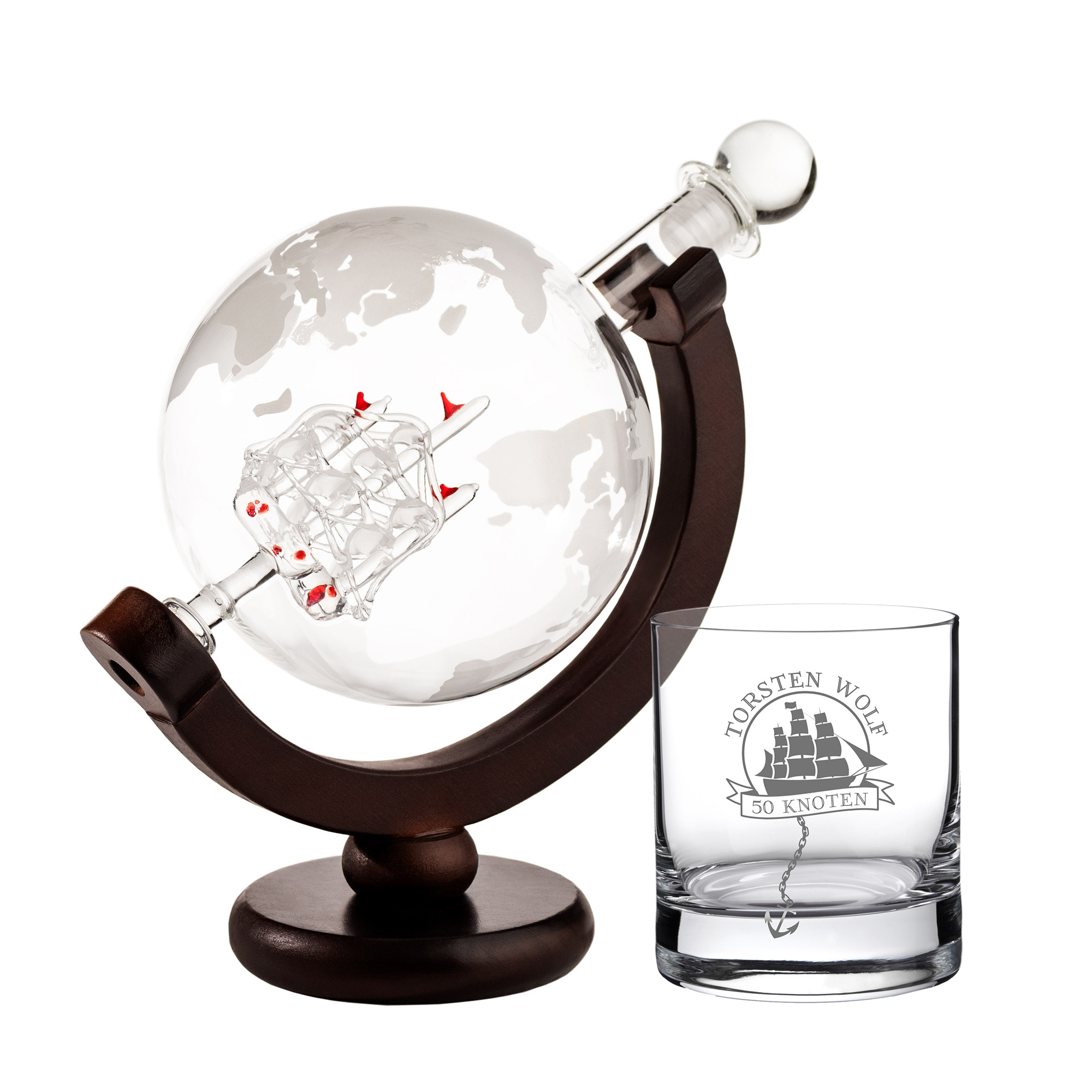 Rum Set mit Globus Karaffe und Glas - Segelschiff 3360 - 5