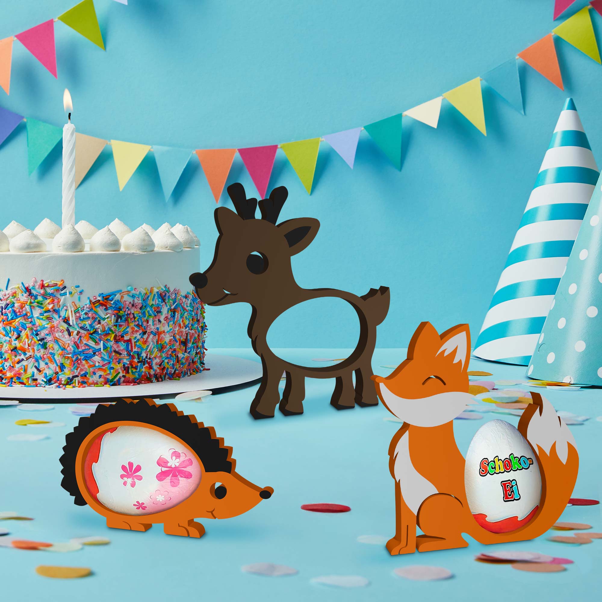 Waldtiere Ü-Ei Halter Bunt - 3er Set Waldtiere Ü-Ei Halter Bunt - 3er Set