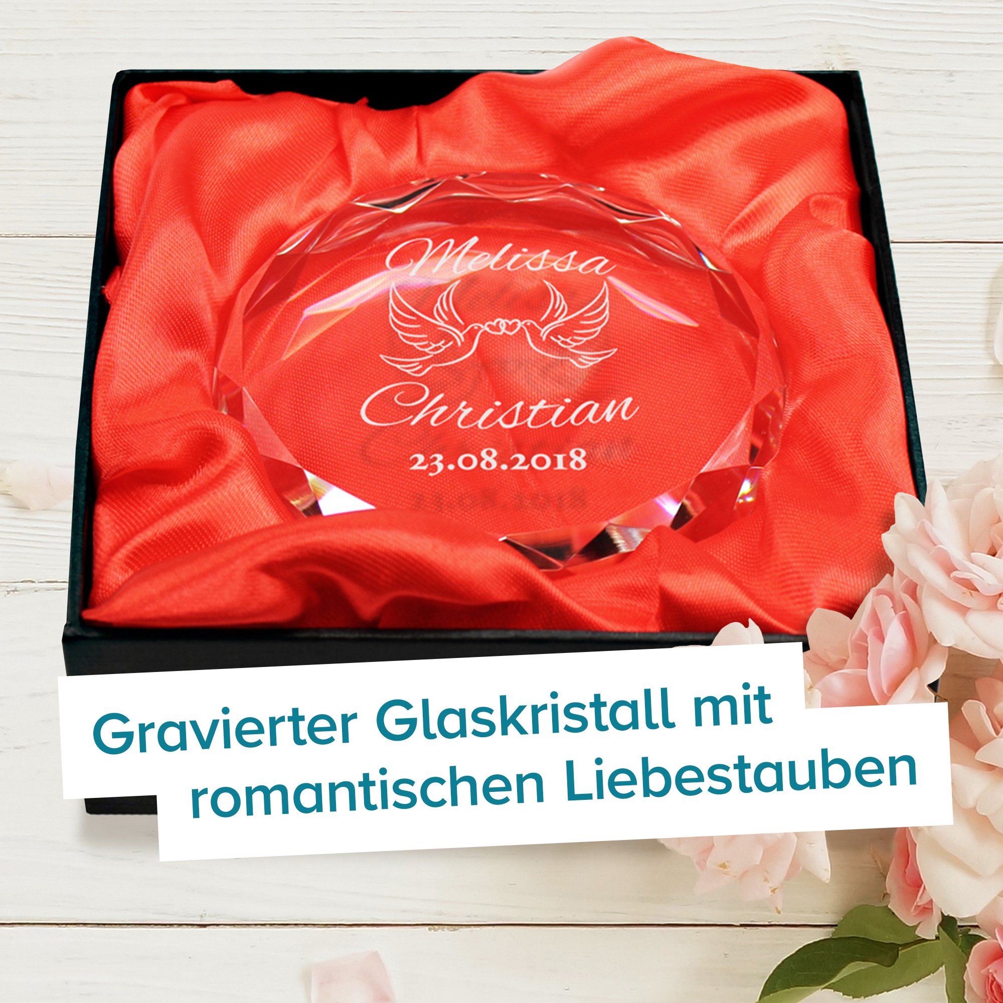 Kristall mit Gravur zur Hochzeit - Liebestauben 4167 - 2