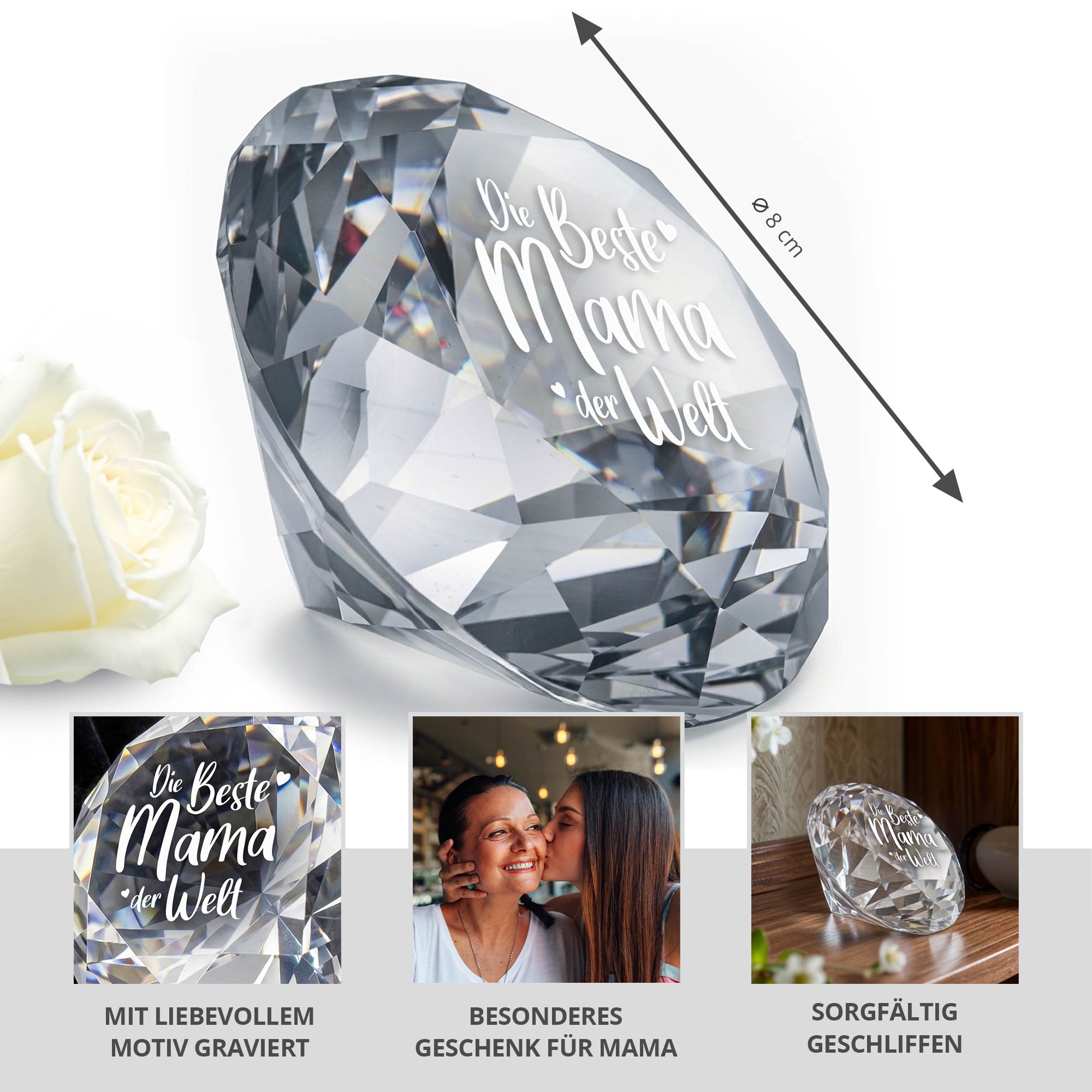 Diamant Kristall mit Gravur und Samtsäckchen - Beste Mama