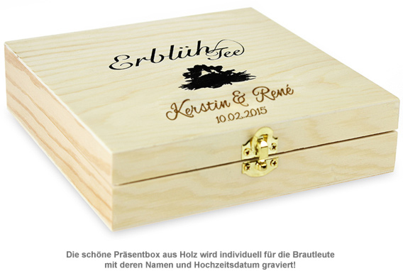 Erblühtee in edler Holzbox zur Hochzeit - Schwarztee 2154 - 1