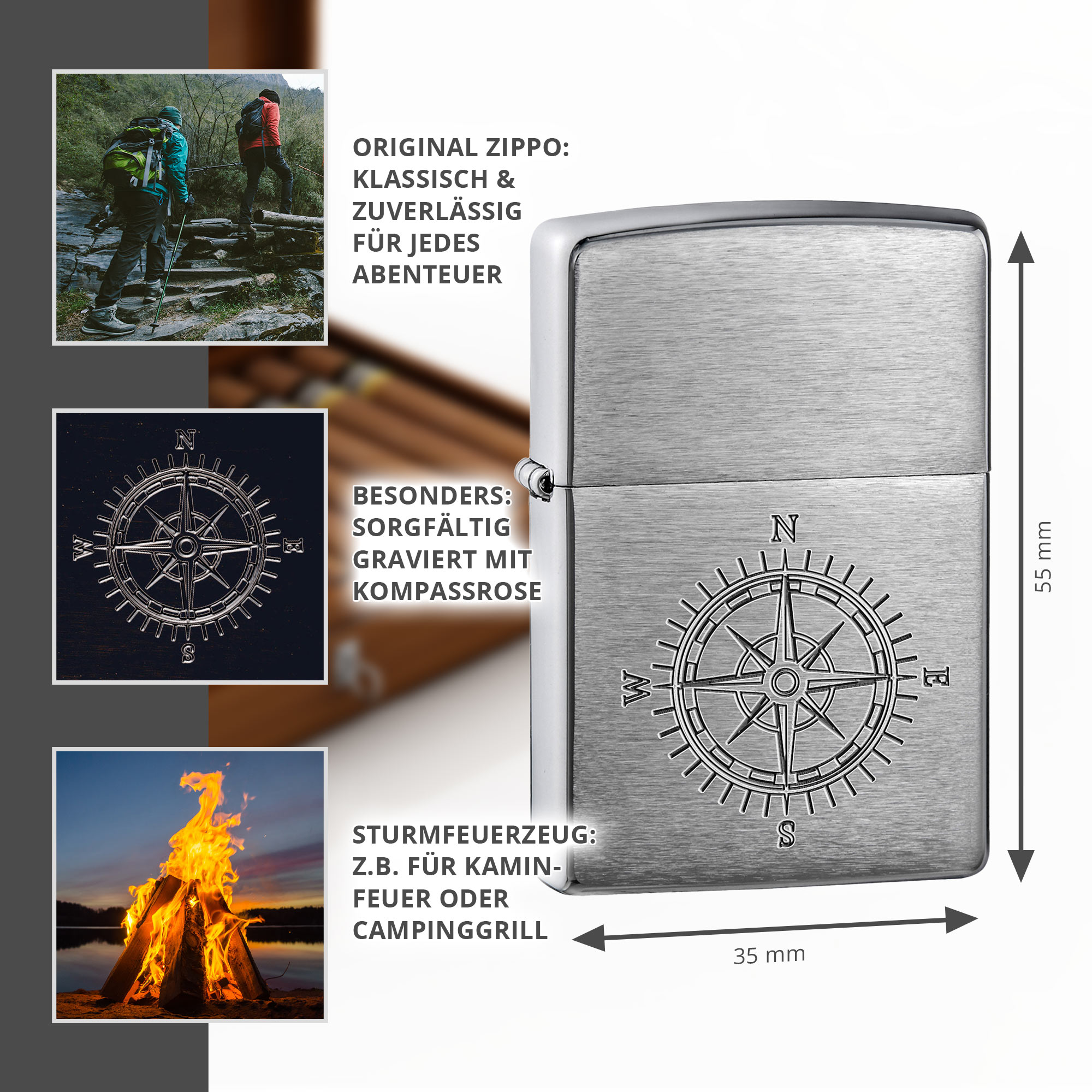 Zippo Feuerzeug mit Gravur - Windrose 0028-0008-EU-0001 - 1