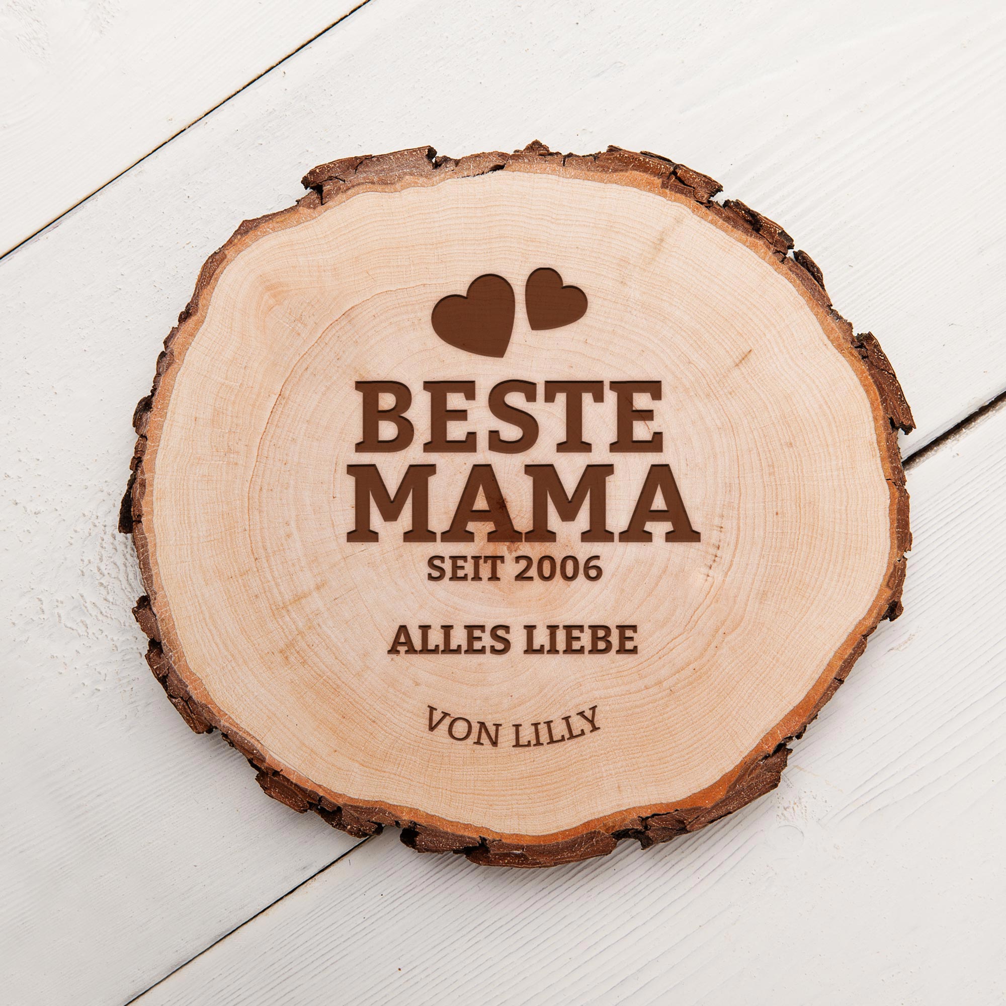 Baumscheibe mit Gravur - Beste Mama von Herzen
