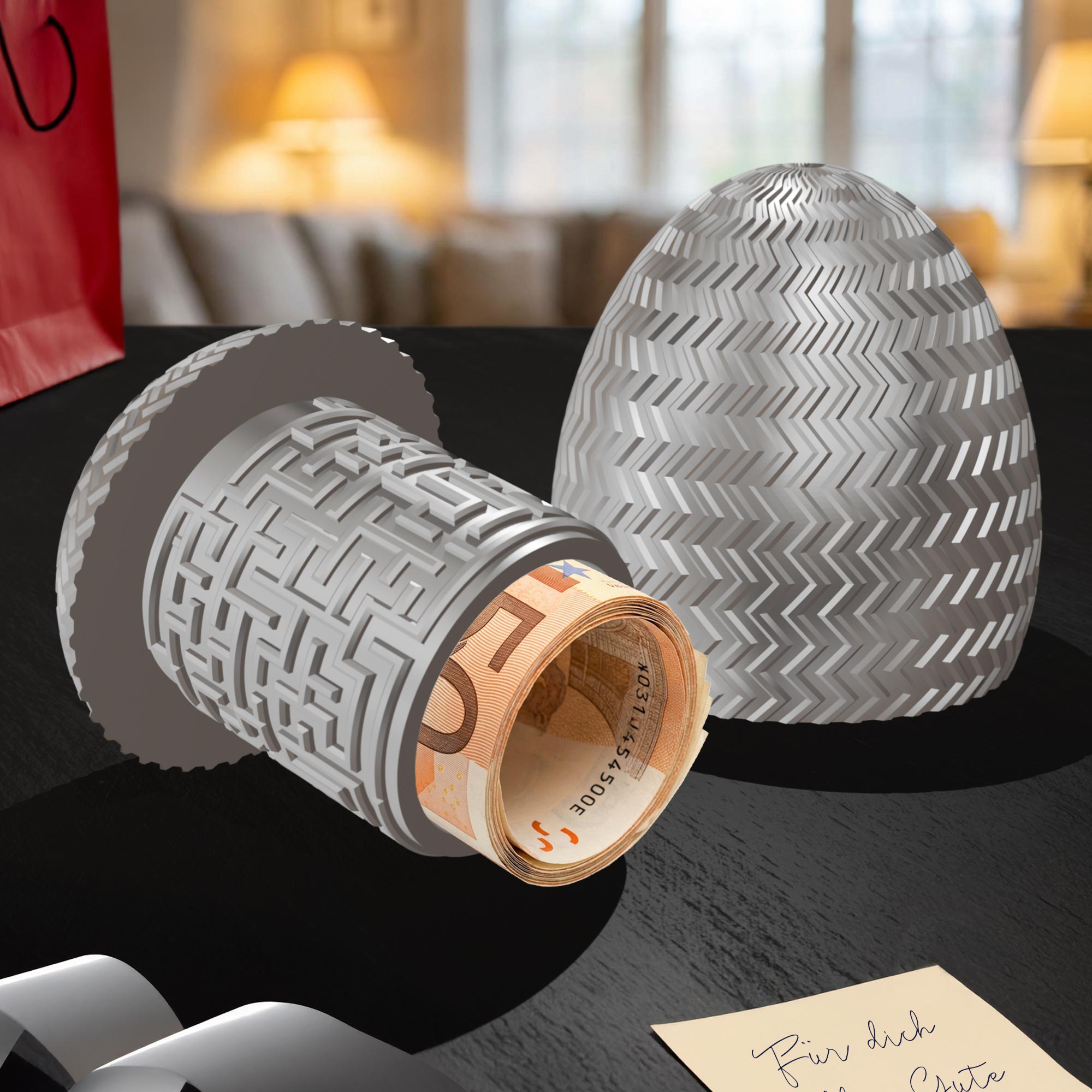 Labyrinthbox Ei – Geschenkverpackung für Geld & Gutscheine - Silber