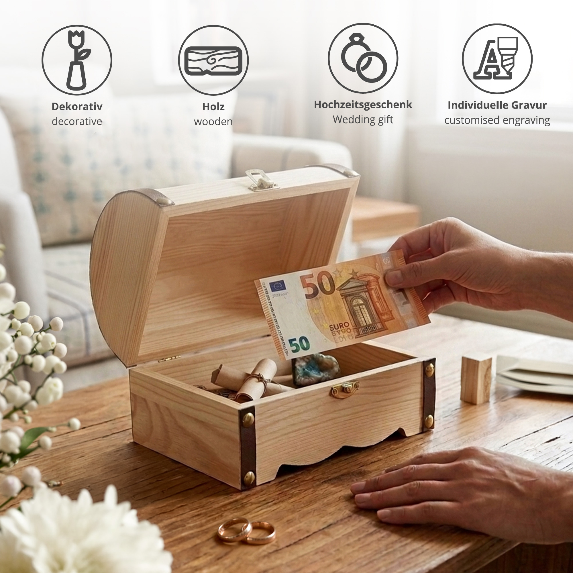 Geld Schatzkiste zur Hochzeit - Ringe