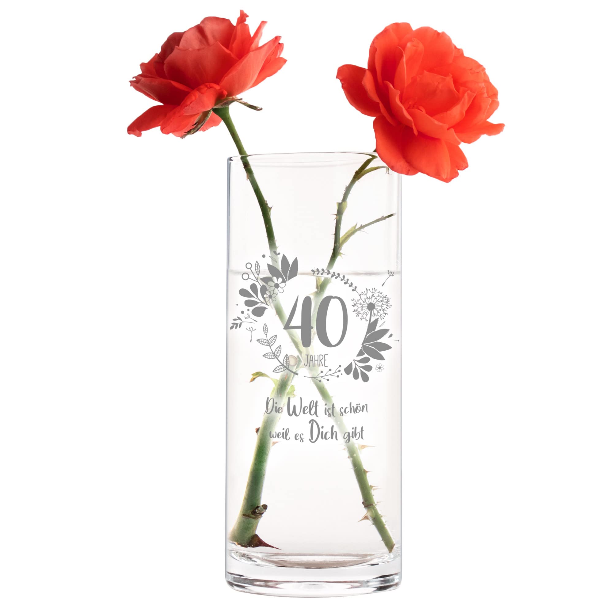 Runde Vase mit Gravur - 40. Geburtstag