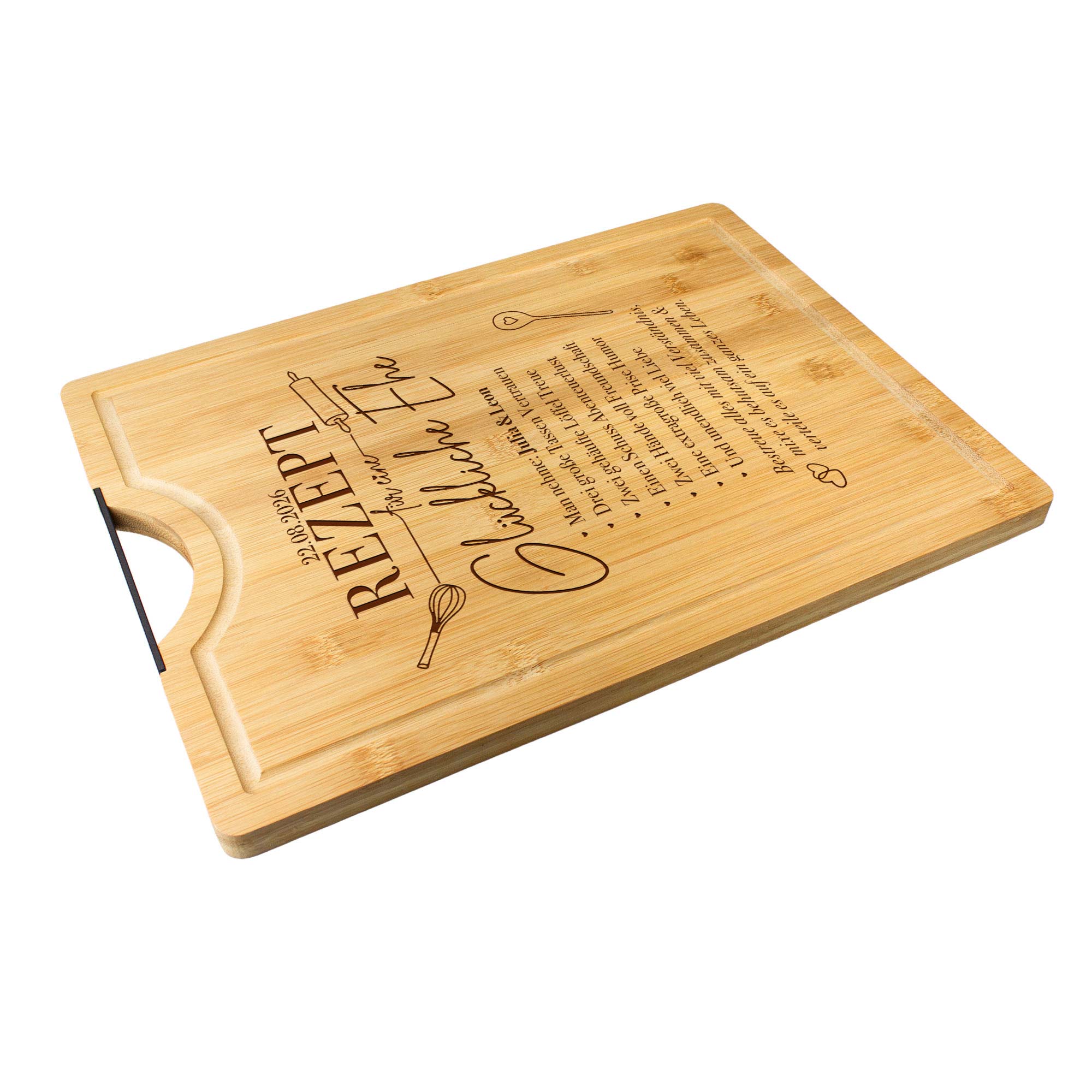 Bambusholz Schneidebrett mit Gravur - Rezept glückliche Ehe Bambusholz Schneidebrett mit Gravur - Rezept glückliche Ehe