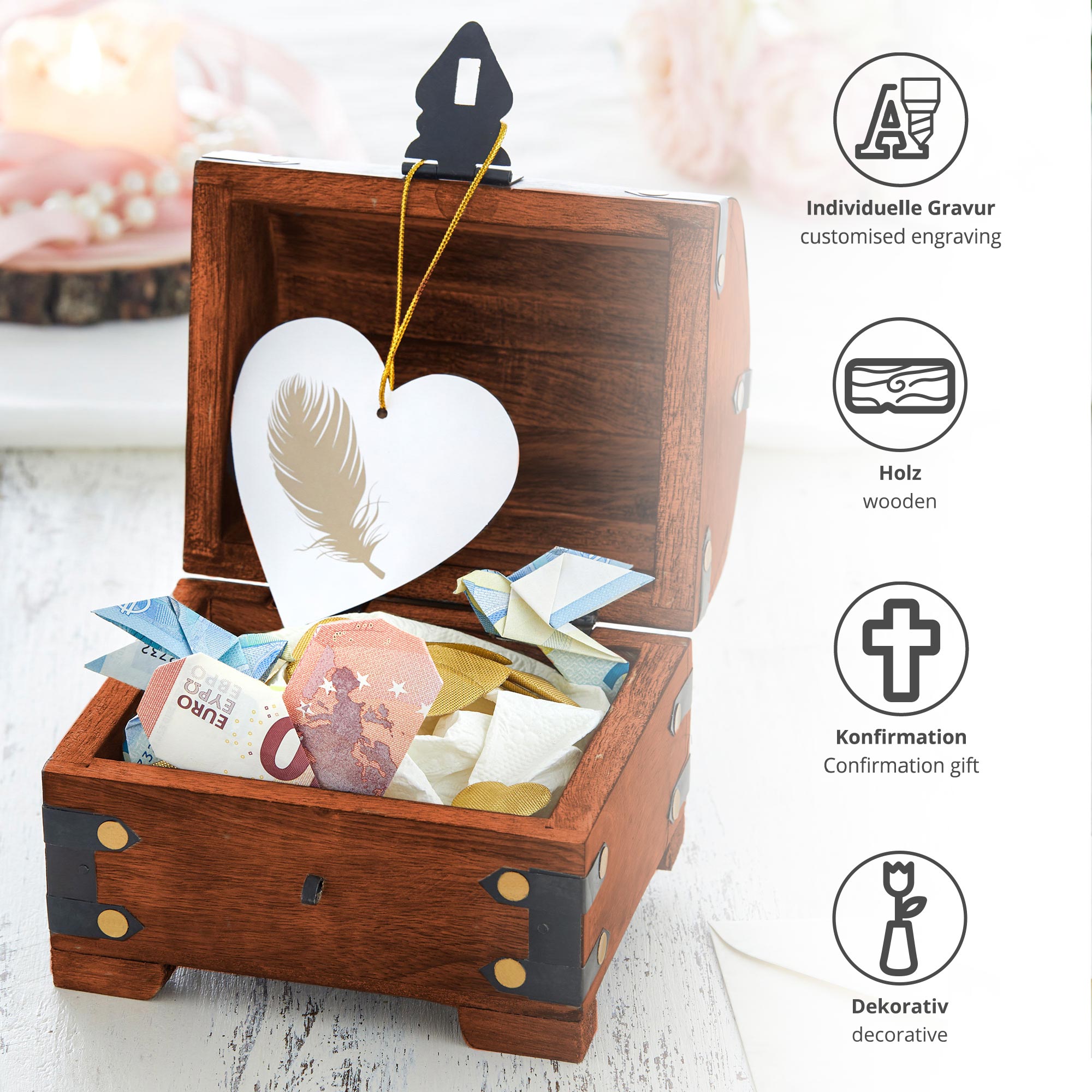 Geld Schatztruhe zur Konfirmation Dunkel