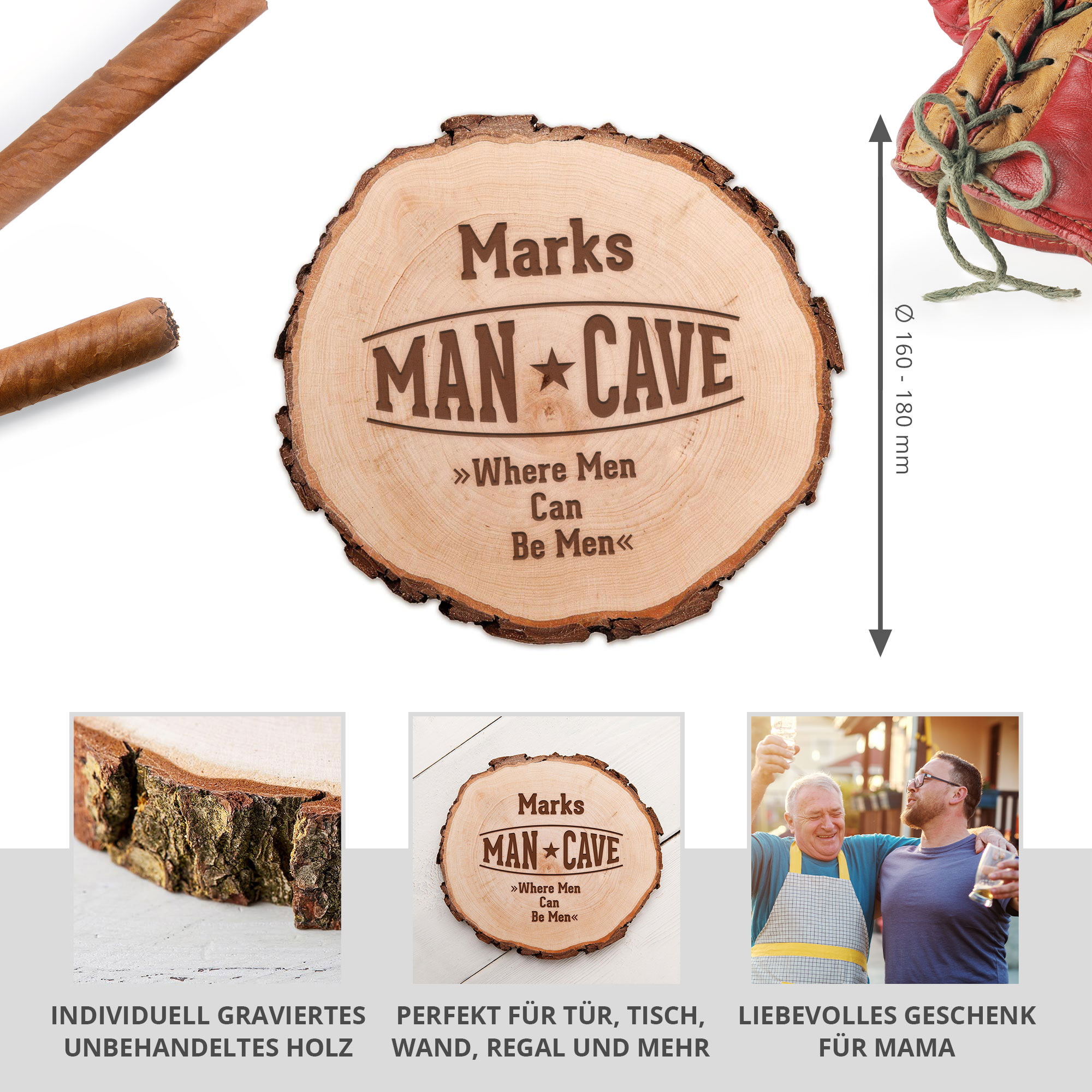 Baumscheibe mit Gravur - Man Cave