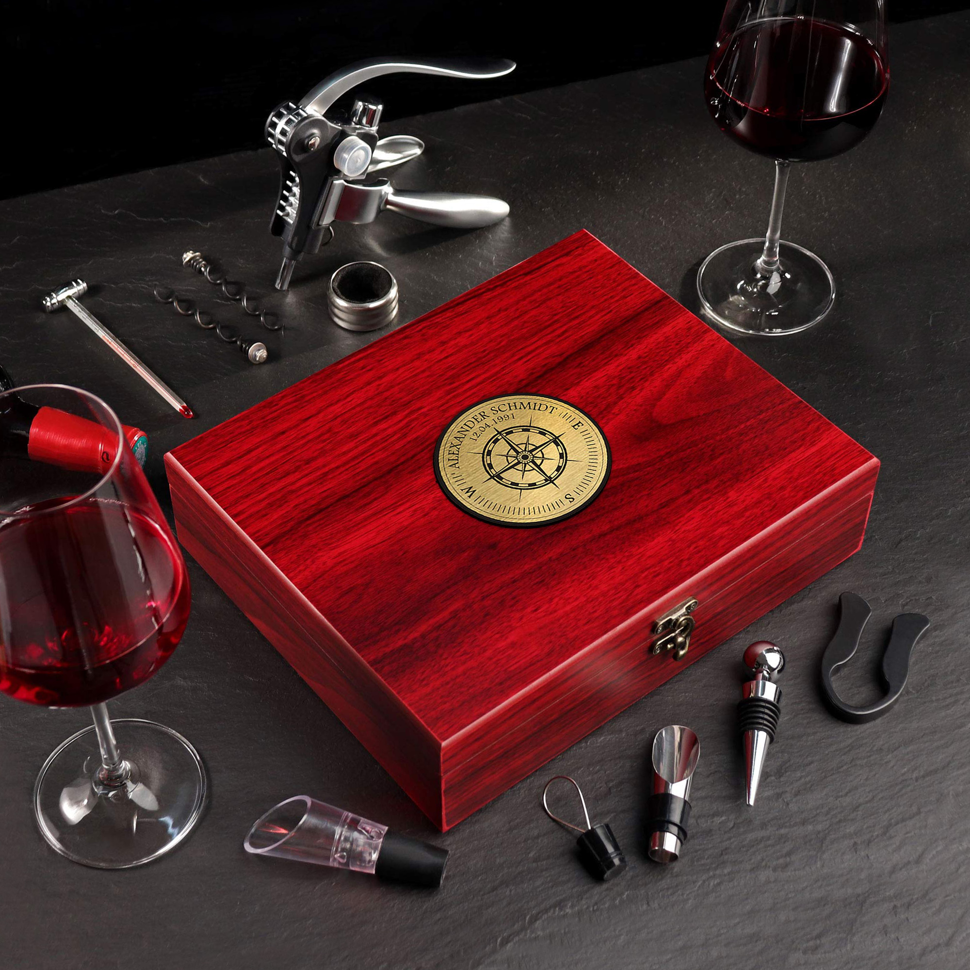 Wein Sommelier Set mit Kompass Gravur 2134-25-MZ