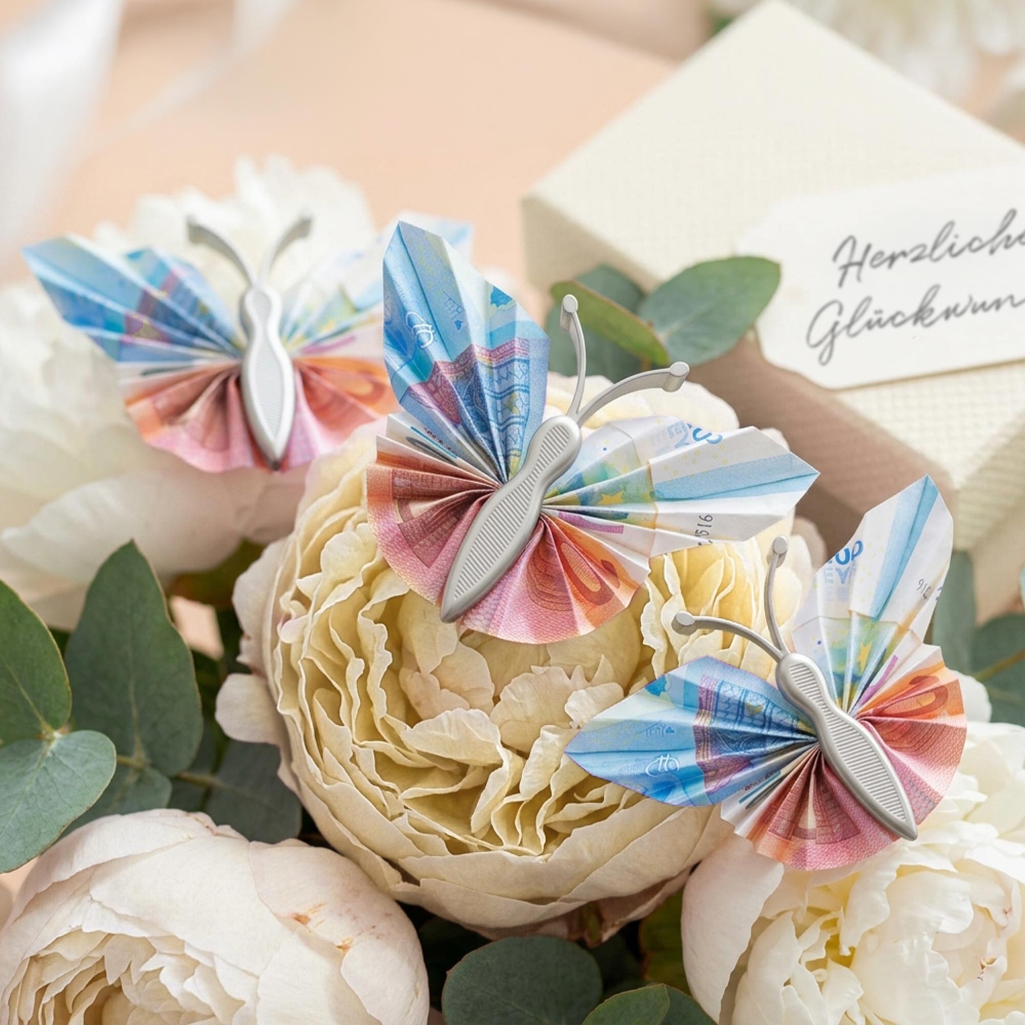 Geldgeschenk Schmetterling Silber - 3er Set Geschenkverpackung für Geld