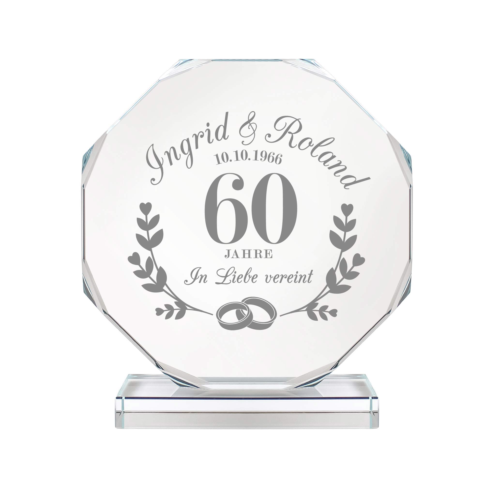Personalisierter Glaspokal mit Facettenschliff zur Diamanthochzeit - 60 Jahre Personalisierter Glaspokal mit Facettenschliff zur Diamanthochzeit - 60 Jahre
