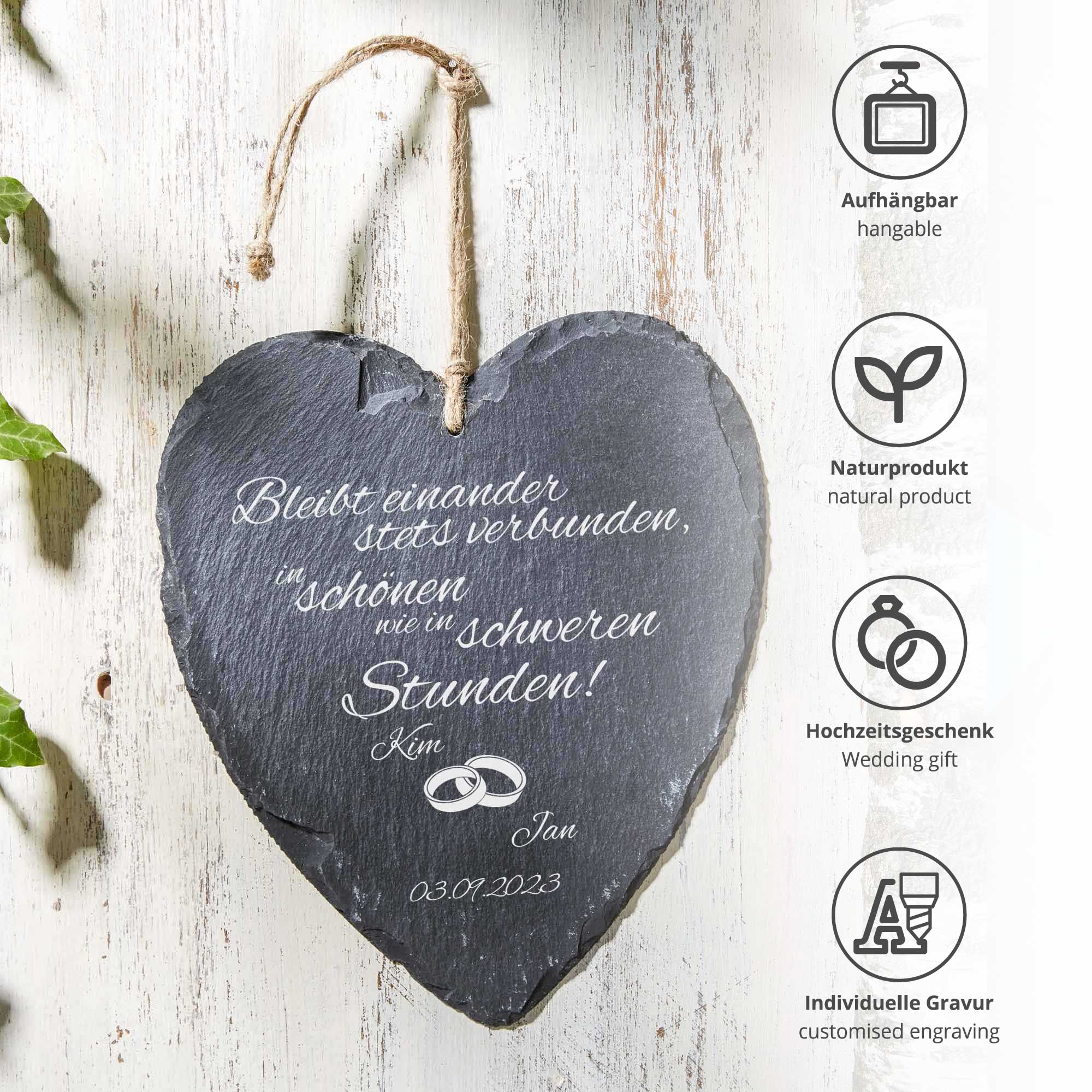 Schieferherz zur Hochzeit - personalisiert