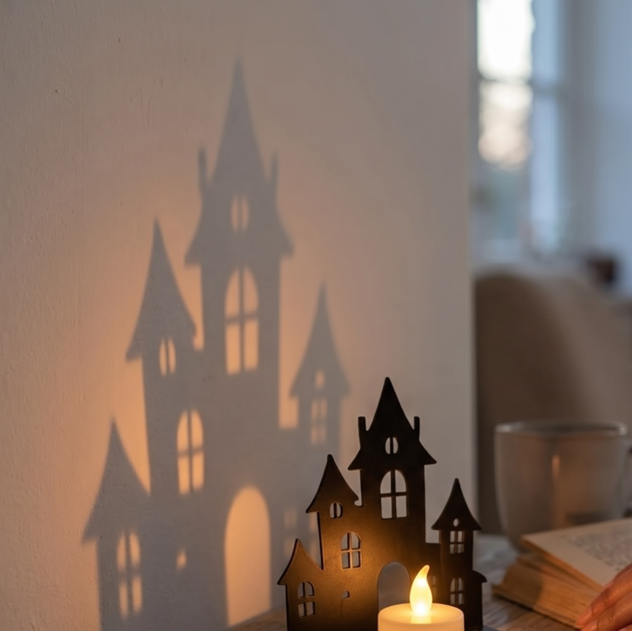 Halloween-Teelichthalter „Grusel-Kürbis“ – 2 Schattenmotive