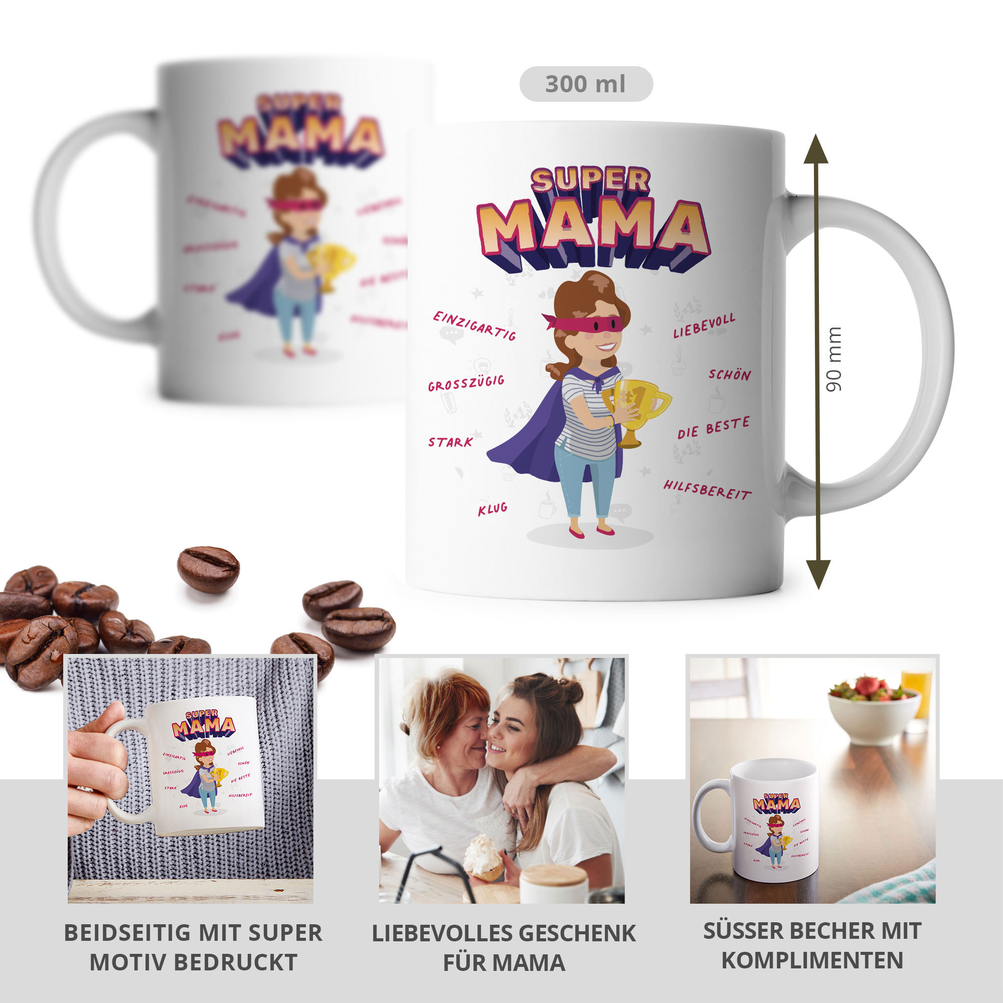 Tasse - Weiß - Super Mama - Standard