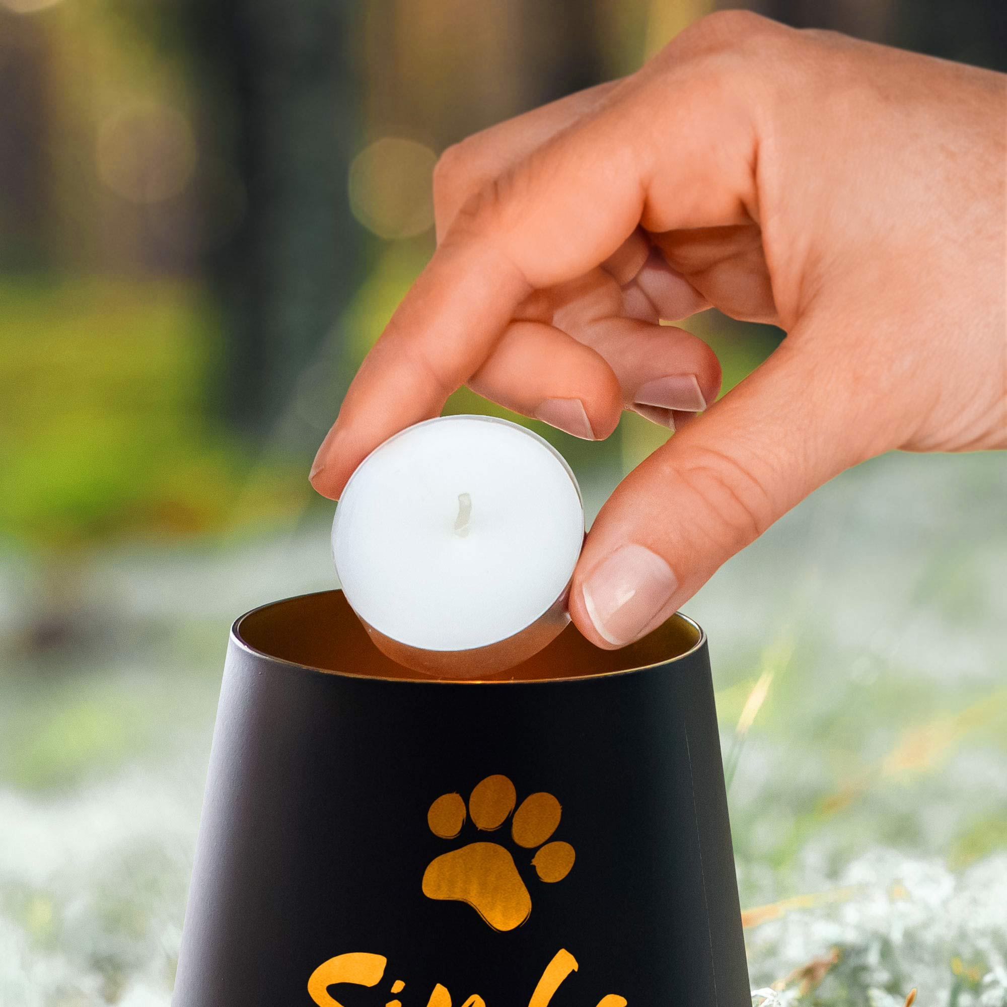 Schwarzes Windlicht zur Trauer - Katze