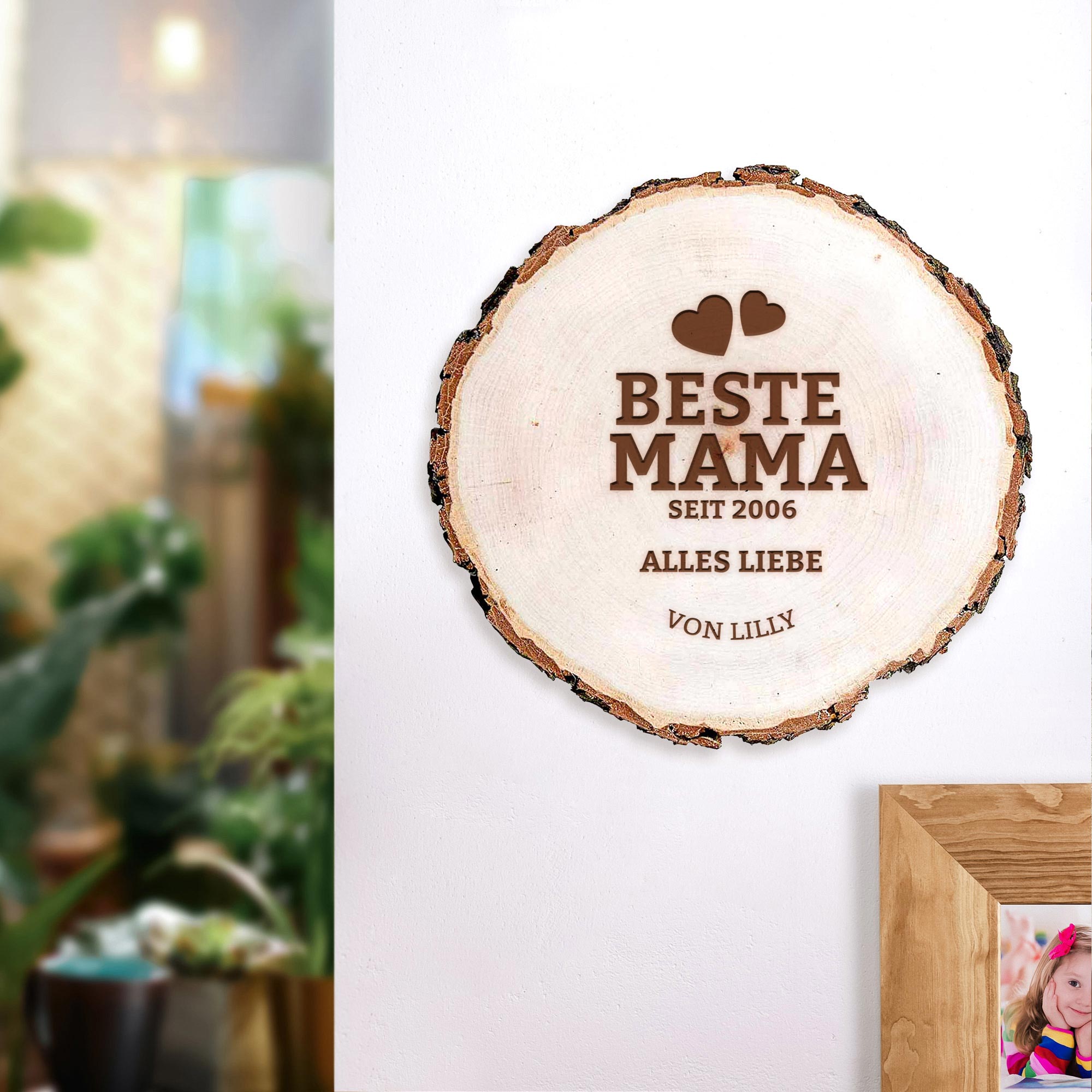 Baumscheibe mit Gravur - Beste Mama von Herzen