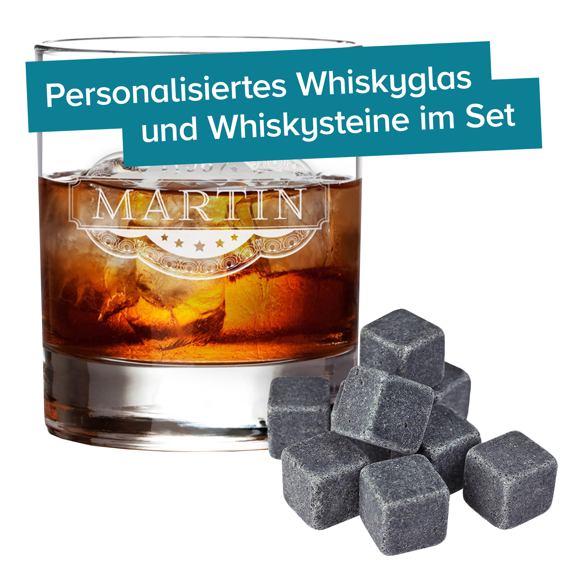 Whisky Set Banderole - Whisky Steine und Glas 4027 - 7