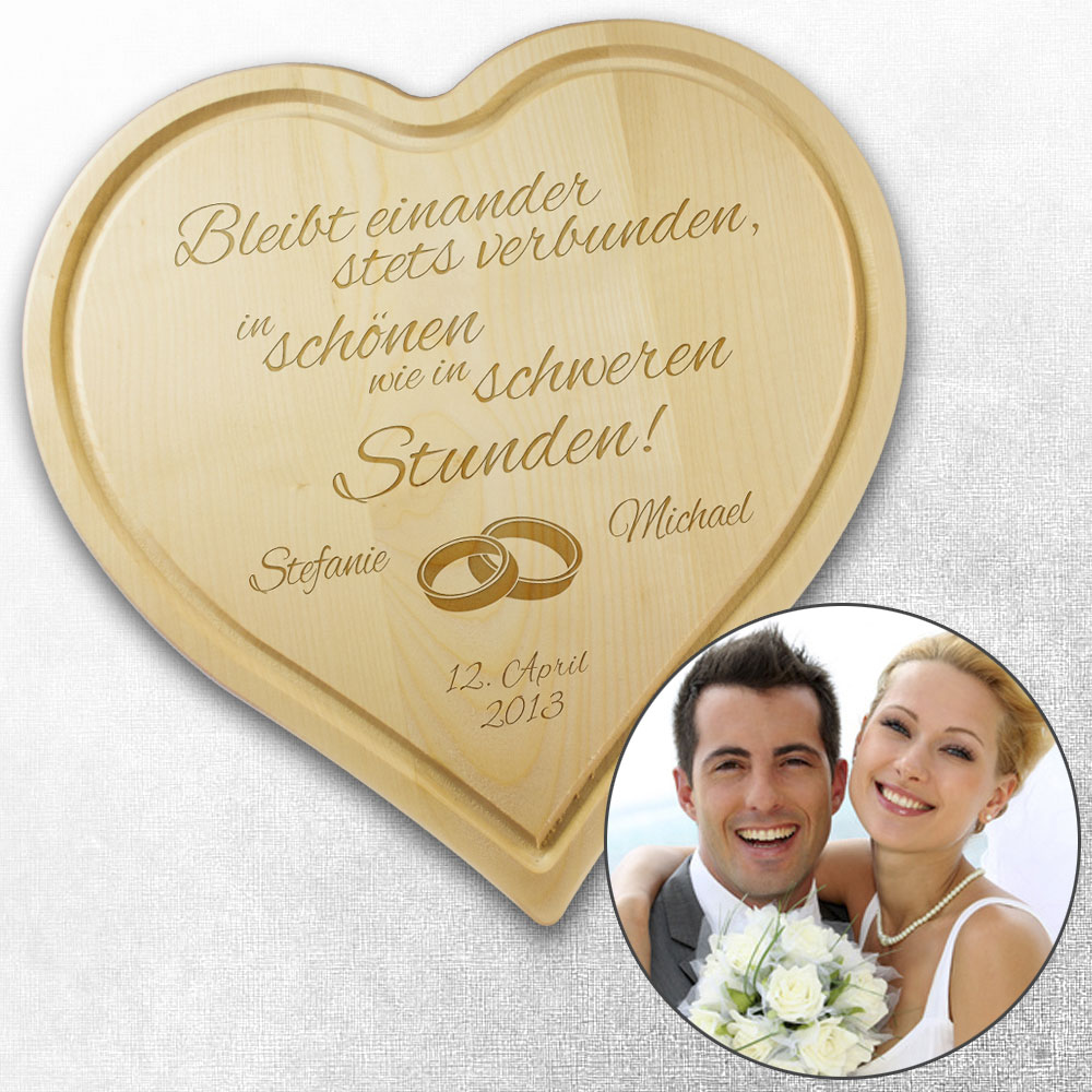 Graviertes Brett - Herz zur Hochzeit