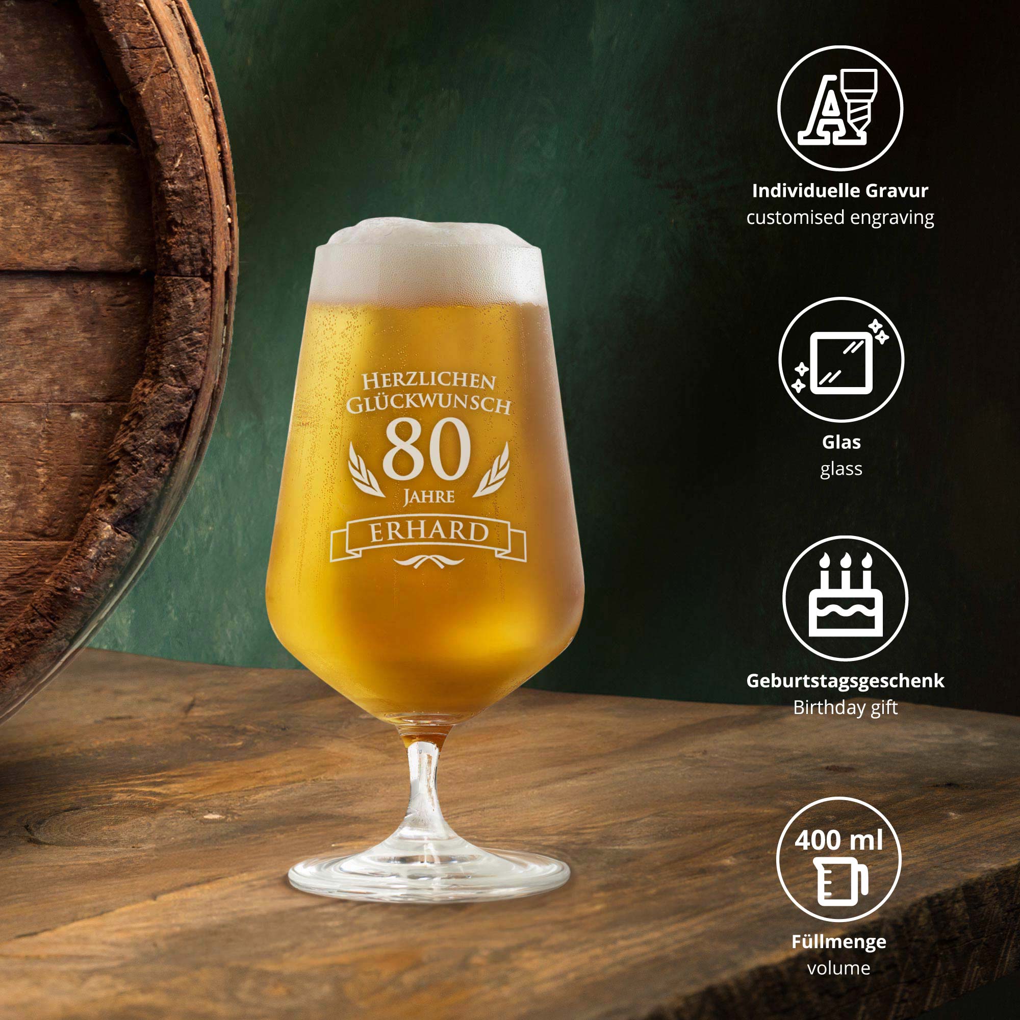 Bierglas zum 80. Geburtstag