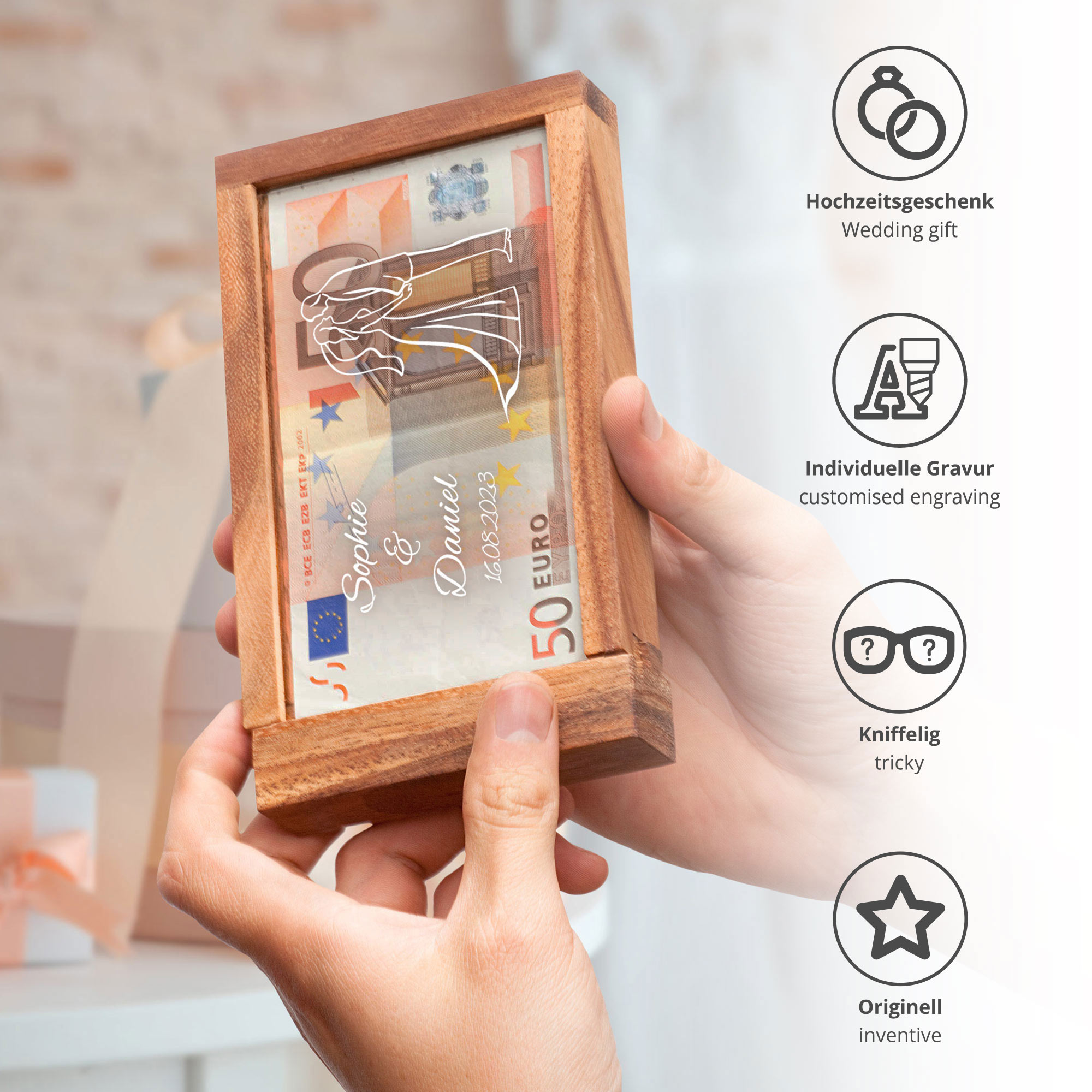 Magische Geldgeschenkbox mit Gravur - Silhouette