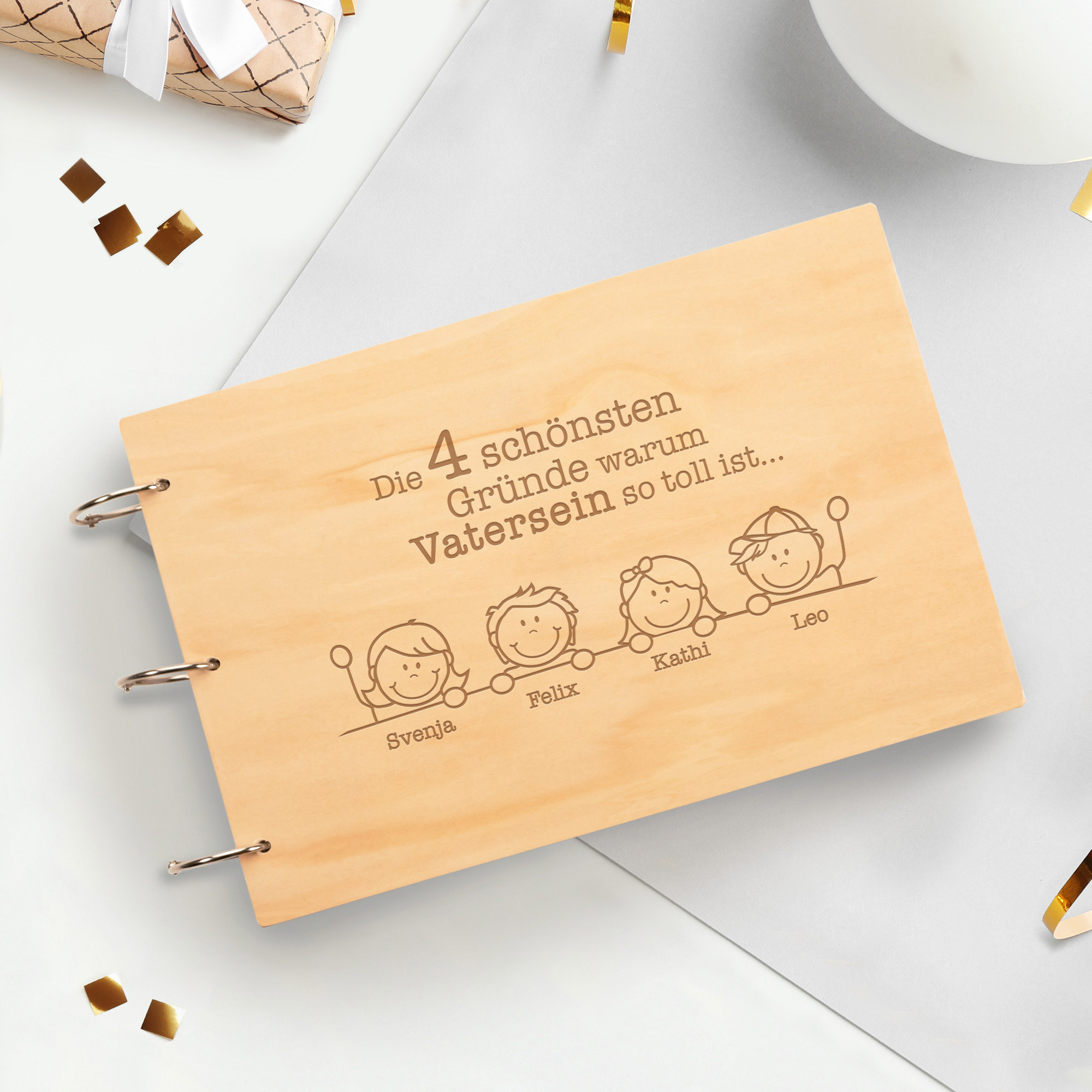 Fotobuch mit Holzcover - Erinnerungsalbum Vatersein 0021-0004-DE-0004