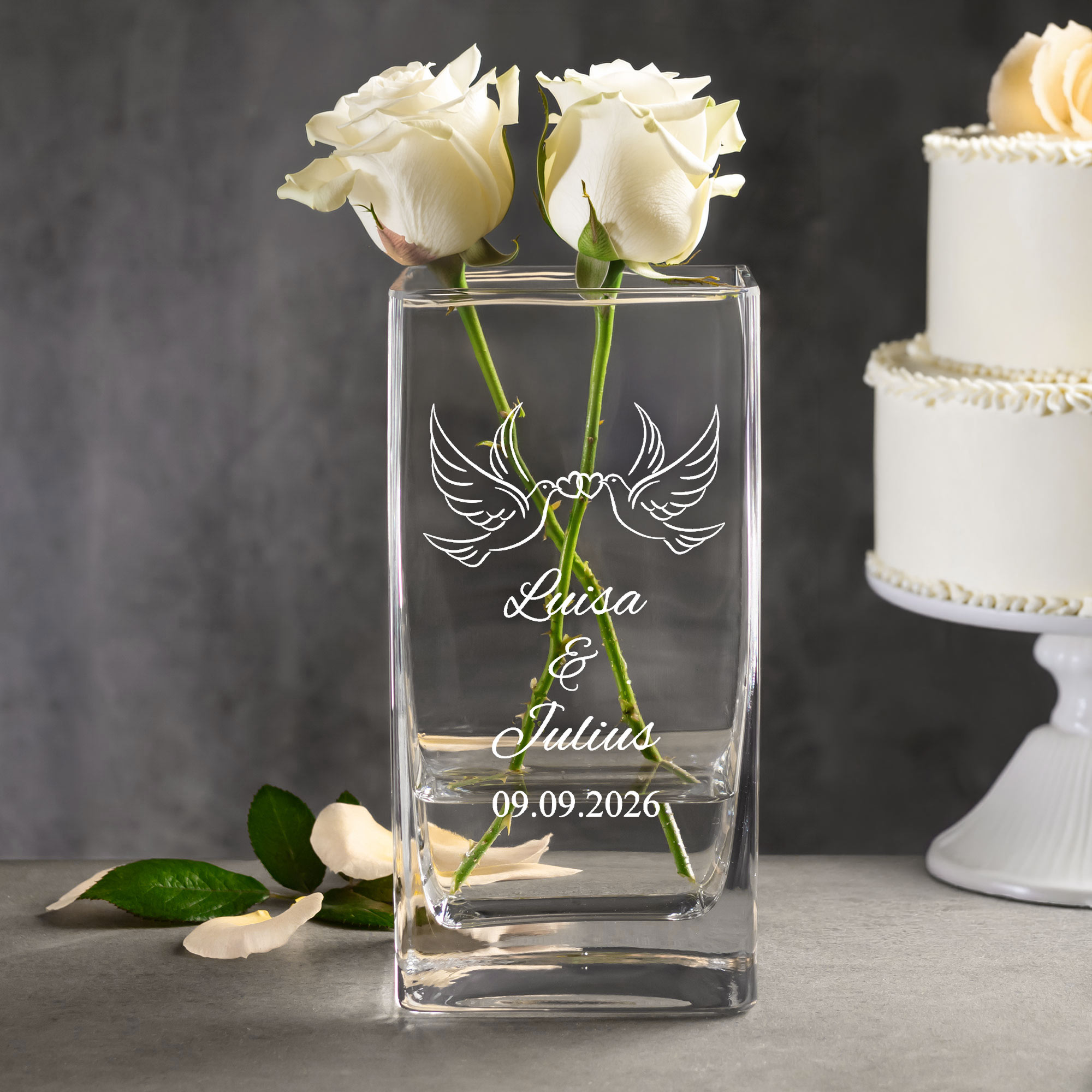 Vase Liebestauben - personalisiert